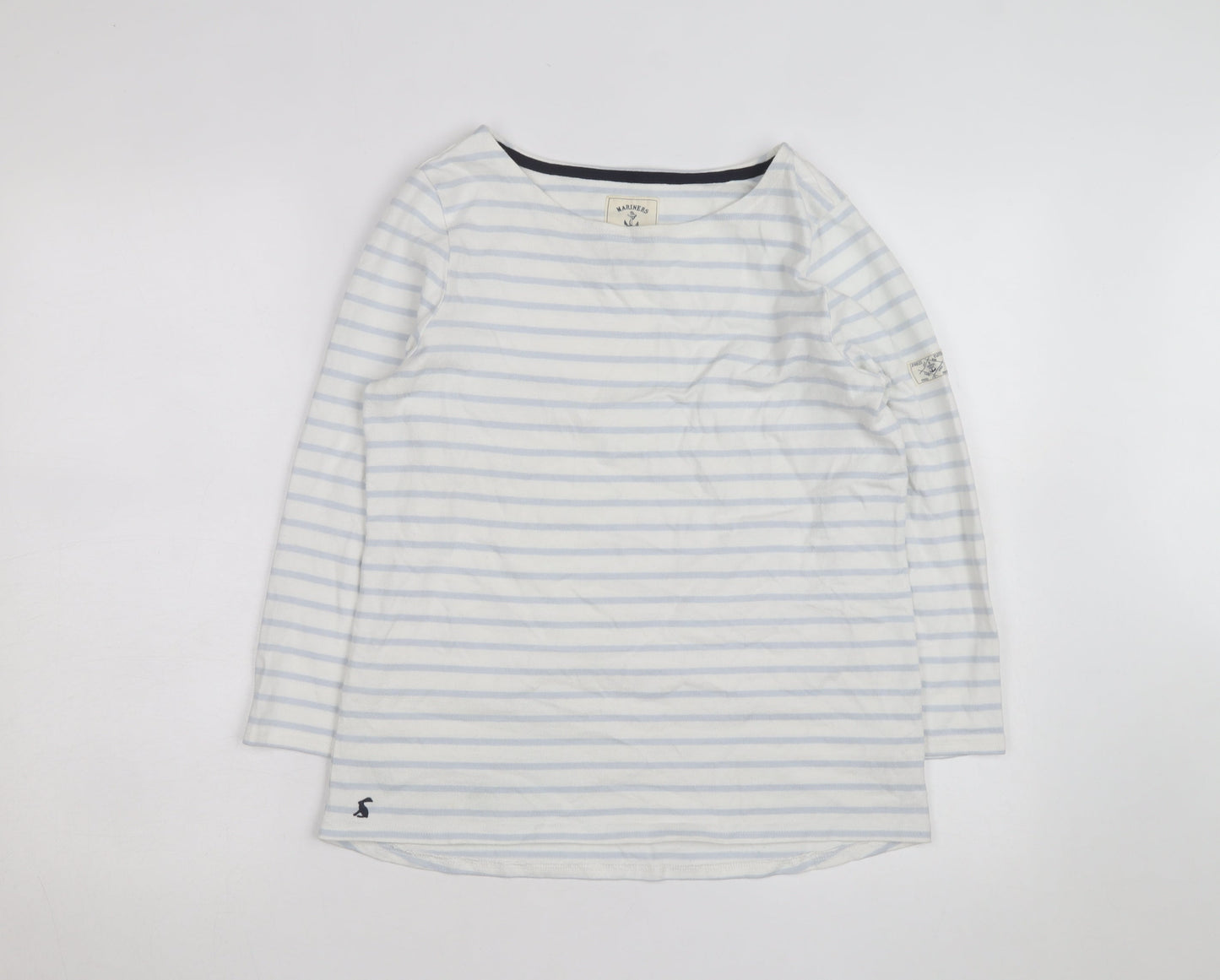 Joules Women’s White Blue Striped Long Sleeve Cotton T-Shirt UK 12