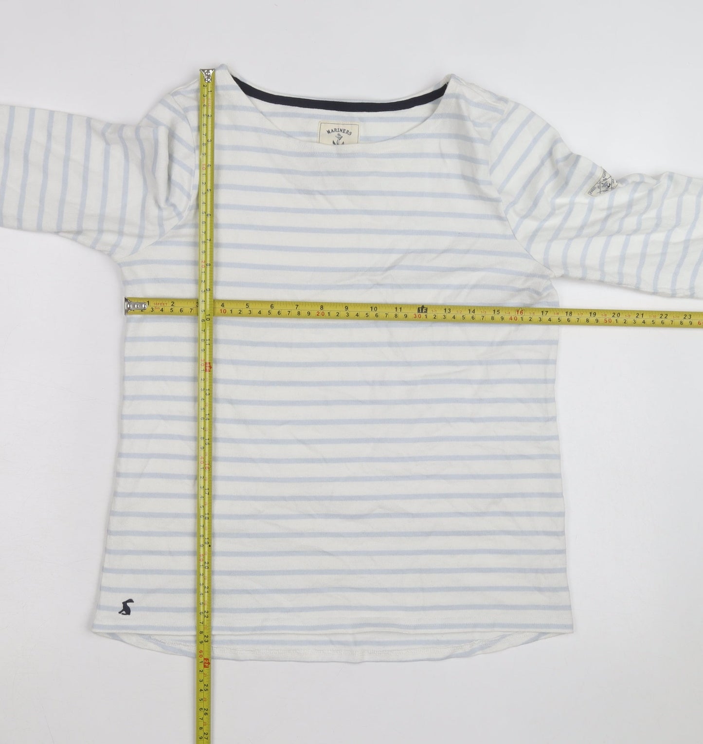 Joules Women’s White Blue Striped Long Sleeve Cotton T-Shirt UK 12
