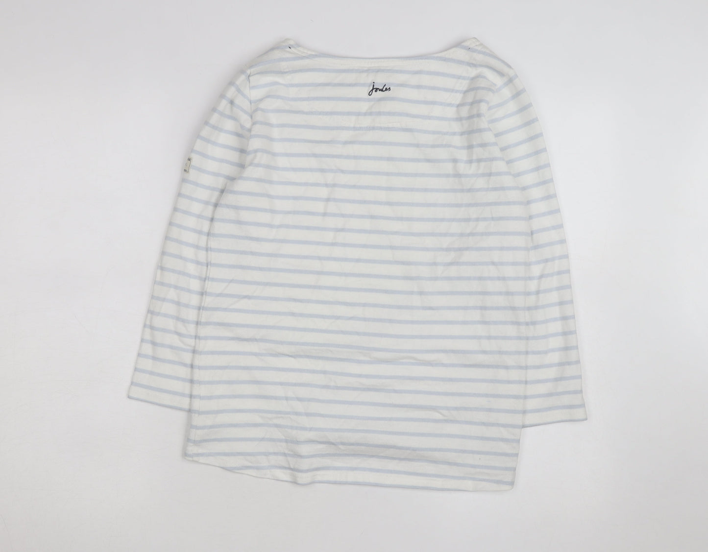 Joules Women’s White Blue Striped Long Sleeve Cotton T-Shirt UK 12