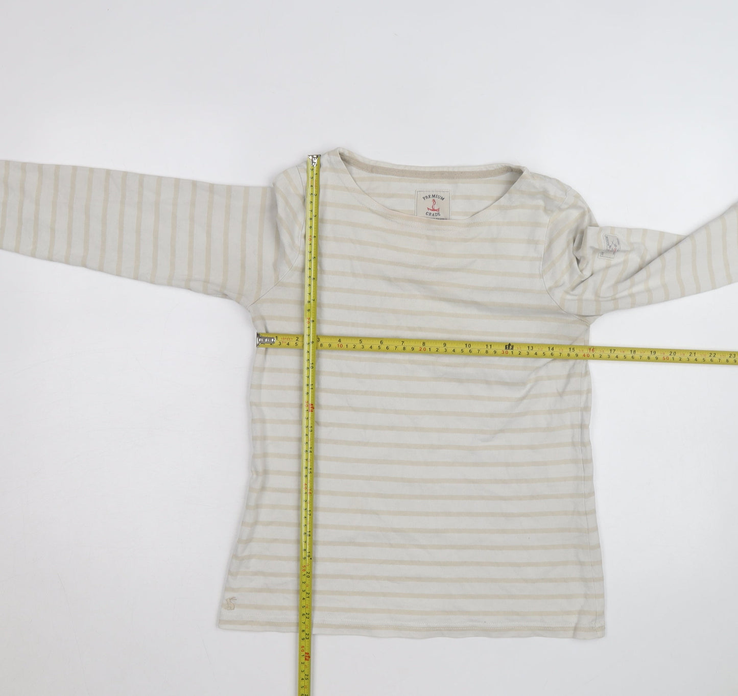 Joules Women Beige Striped Long Sleeve Cotton Jersey Top UK 8