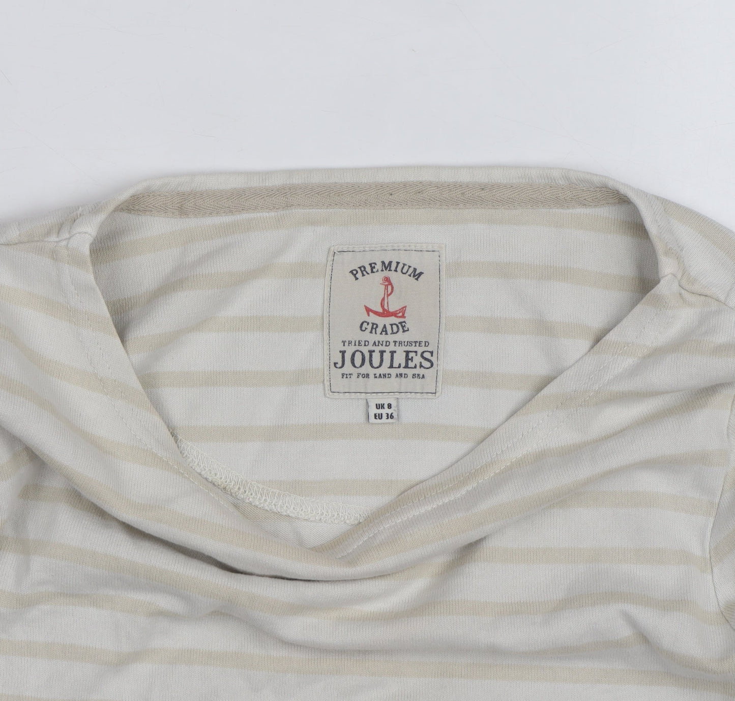 Joules Women Beige Striped Long Sleeve Cotton Jersey Top UK 8