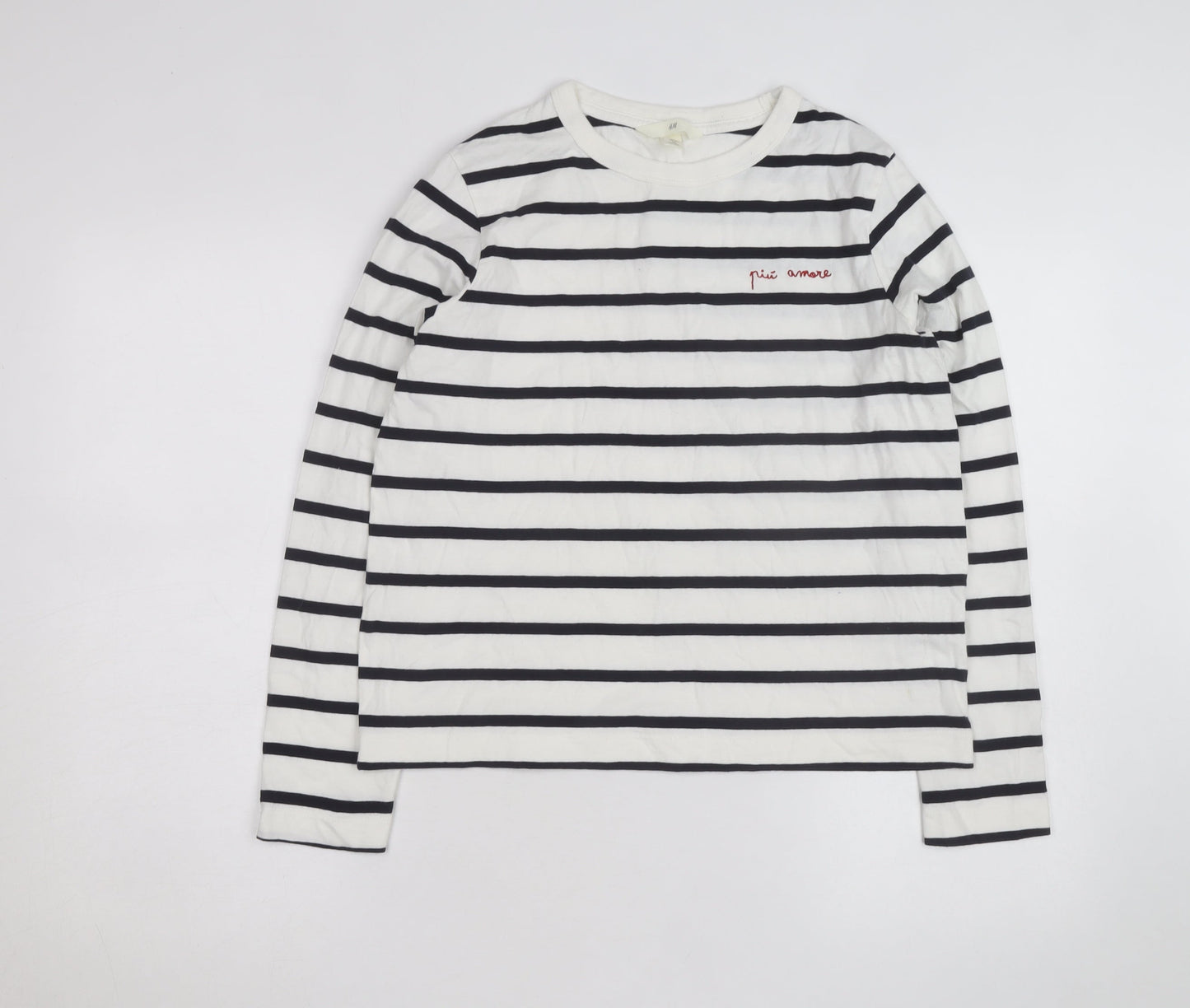 H&M Women’s White Black Striped Long Sleeve Cotton T-Shirt Size S