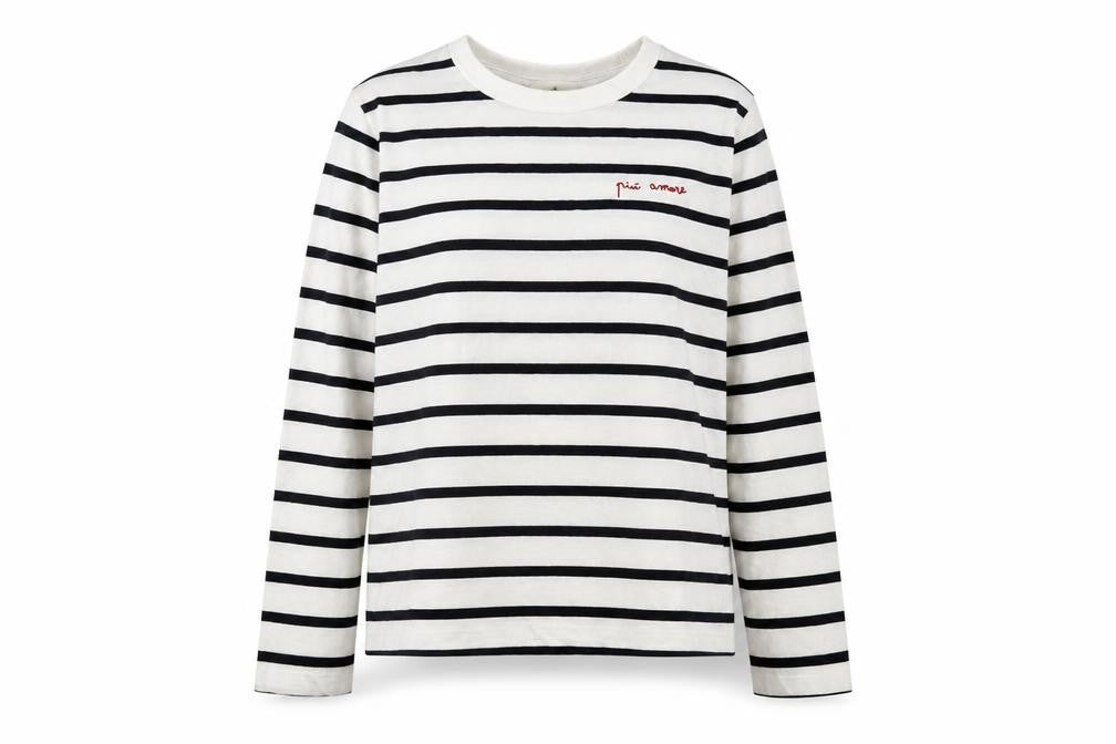 H&M Women’s White Black Striped Long Sleeve Cotton T-Shirt Size S