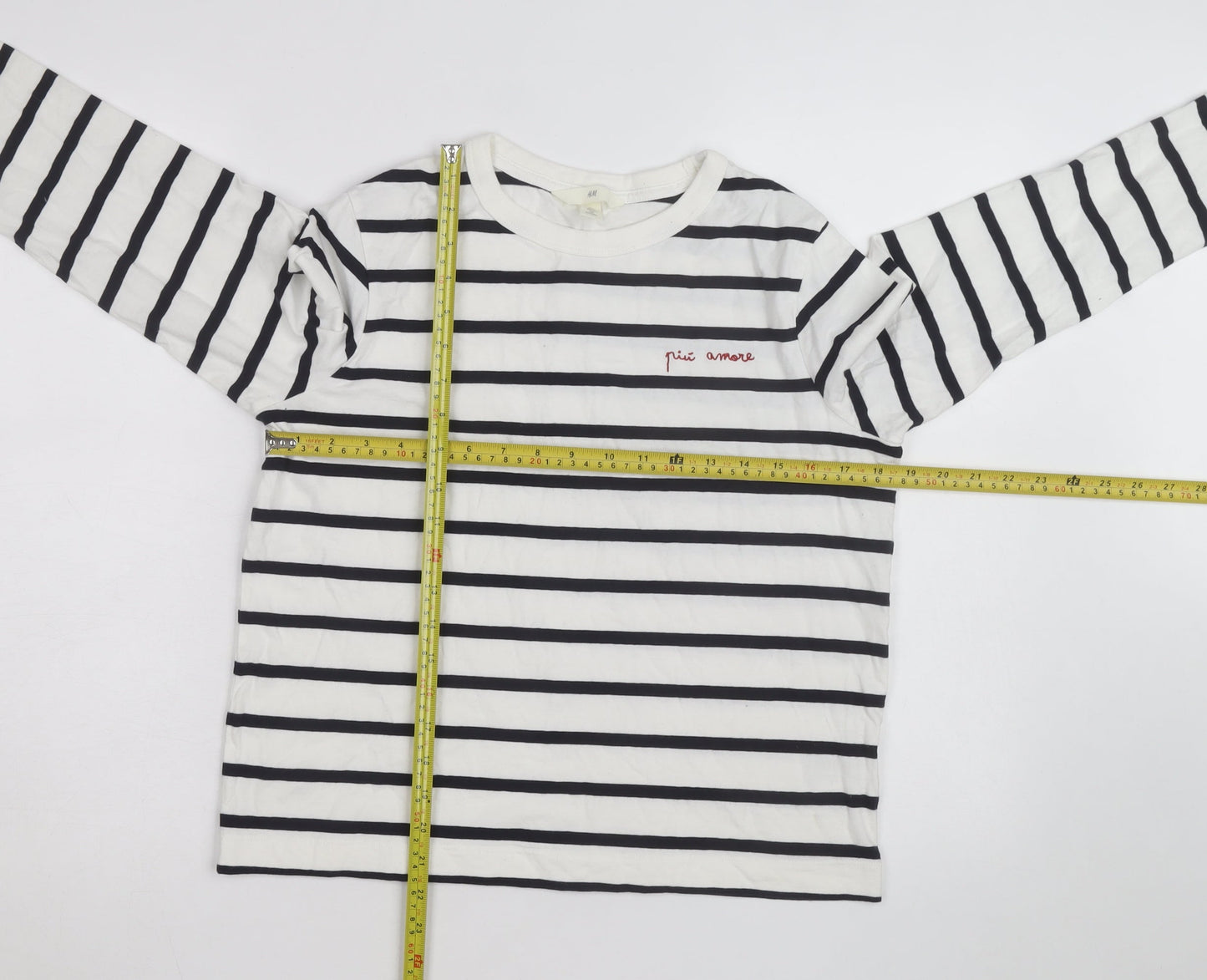 H&M Women’s White Black Striped Long Sleeve Cotton T-Shirt Size S