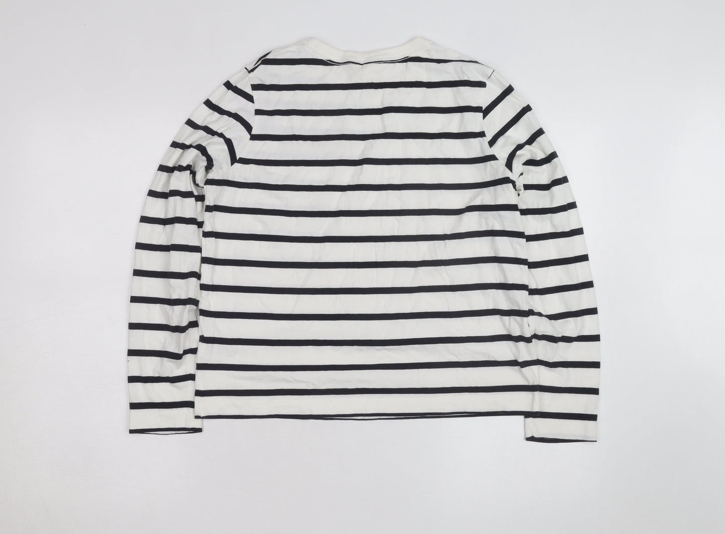 H&M Women’s White Black Striped Long Sleeve Cotton T-Shirt Size S