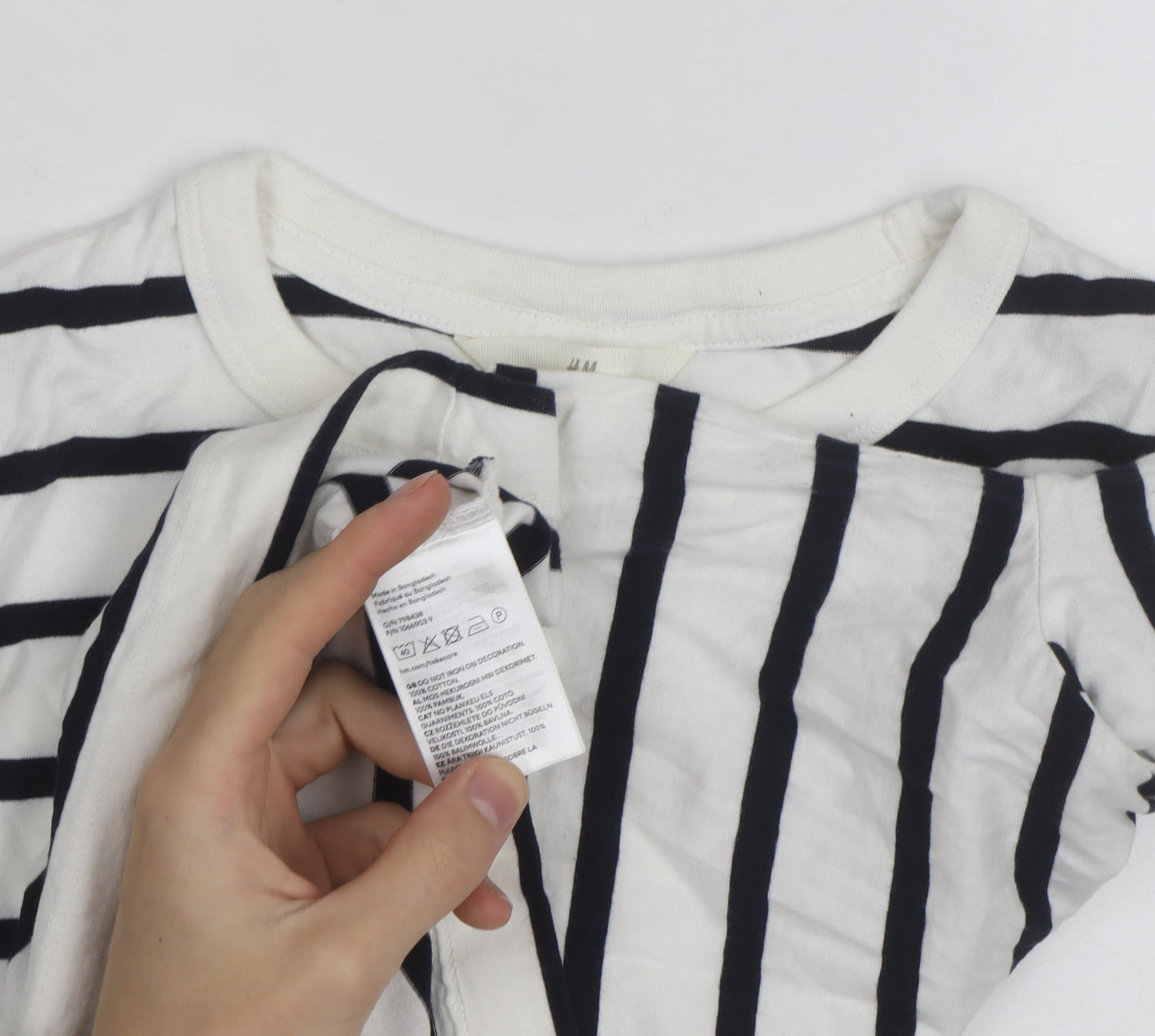 H&M Women’s White Black Striped Long Sleeve Cotton T-Shirt Size S