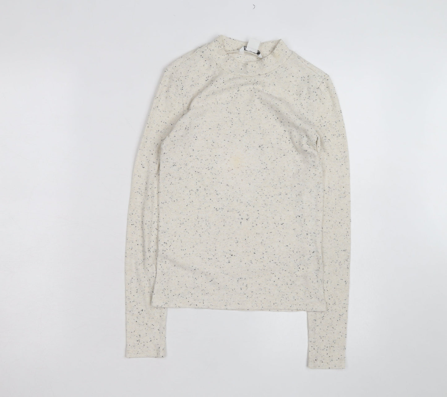 Monki Women's Ivory Mock Neck Ribbed Knit Jumper XS