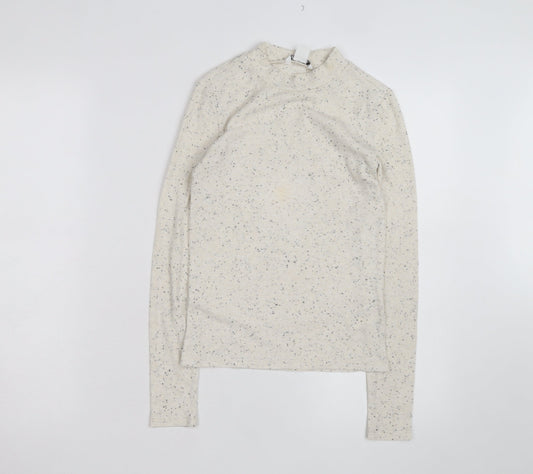 Monki Women's Ivory Mock Neck Ribbed Knit Jumper XS