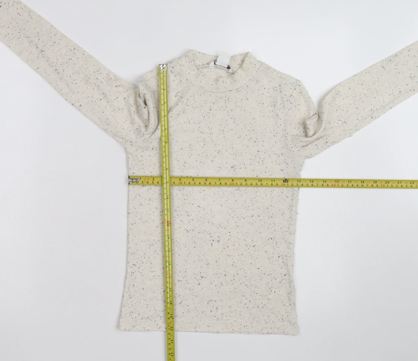 Monki Women's Ivory Mock Neck Ribbed Knit Jumper XS