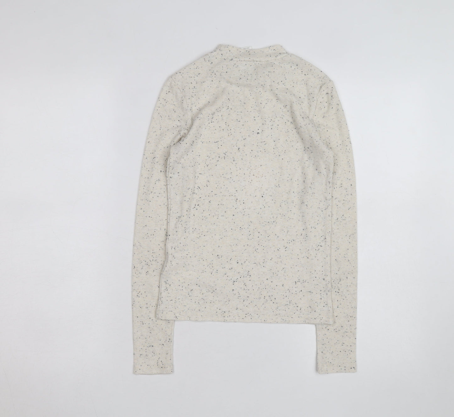 Monki Women's Ivory Mock Neck Ribbed Knit Jumper XS
