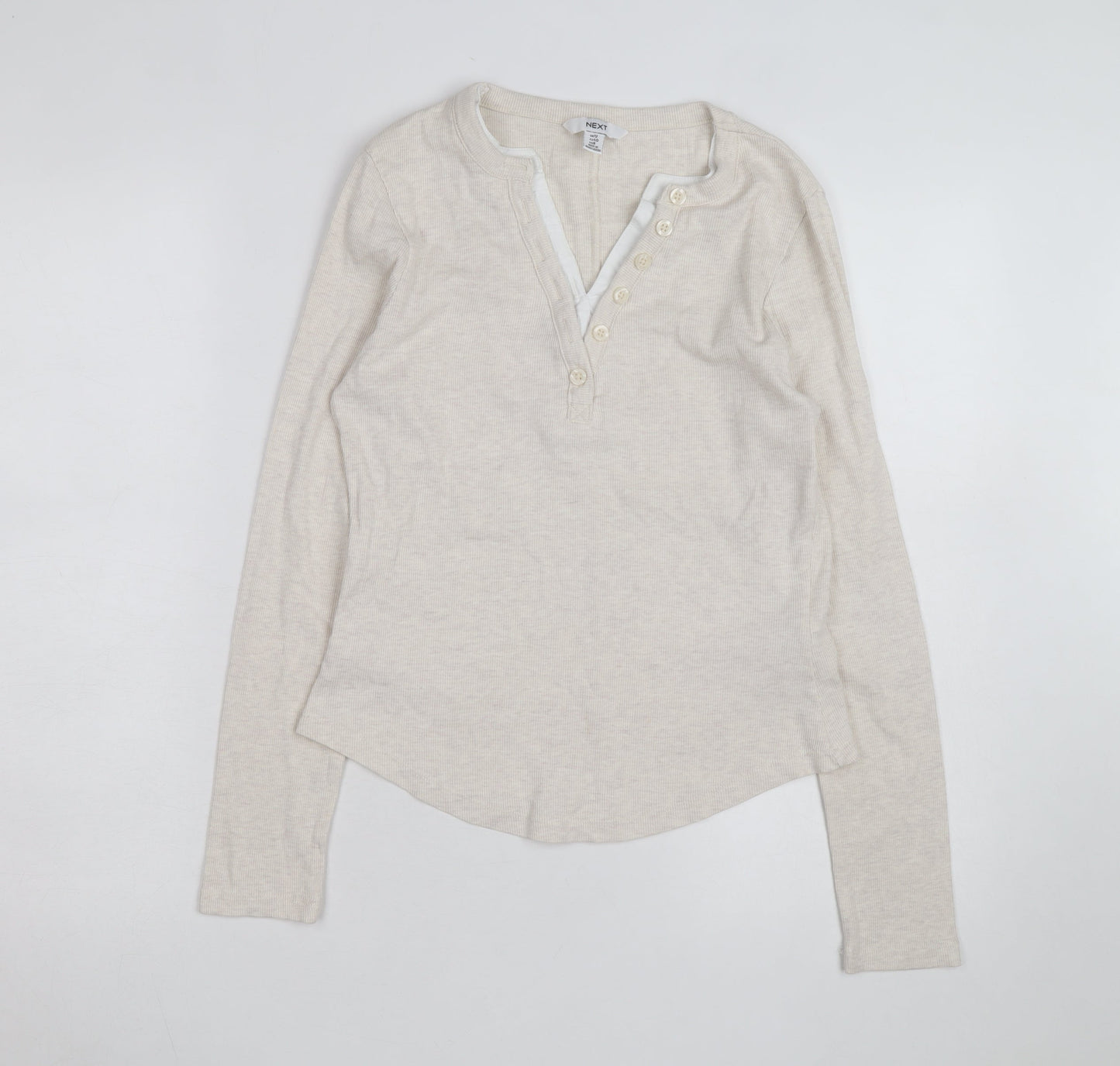 Next Women Beige Henley Long Sleeve Cotton Jumper Size 12