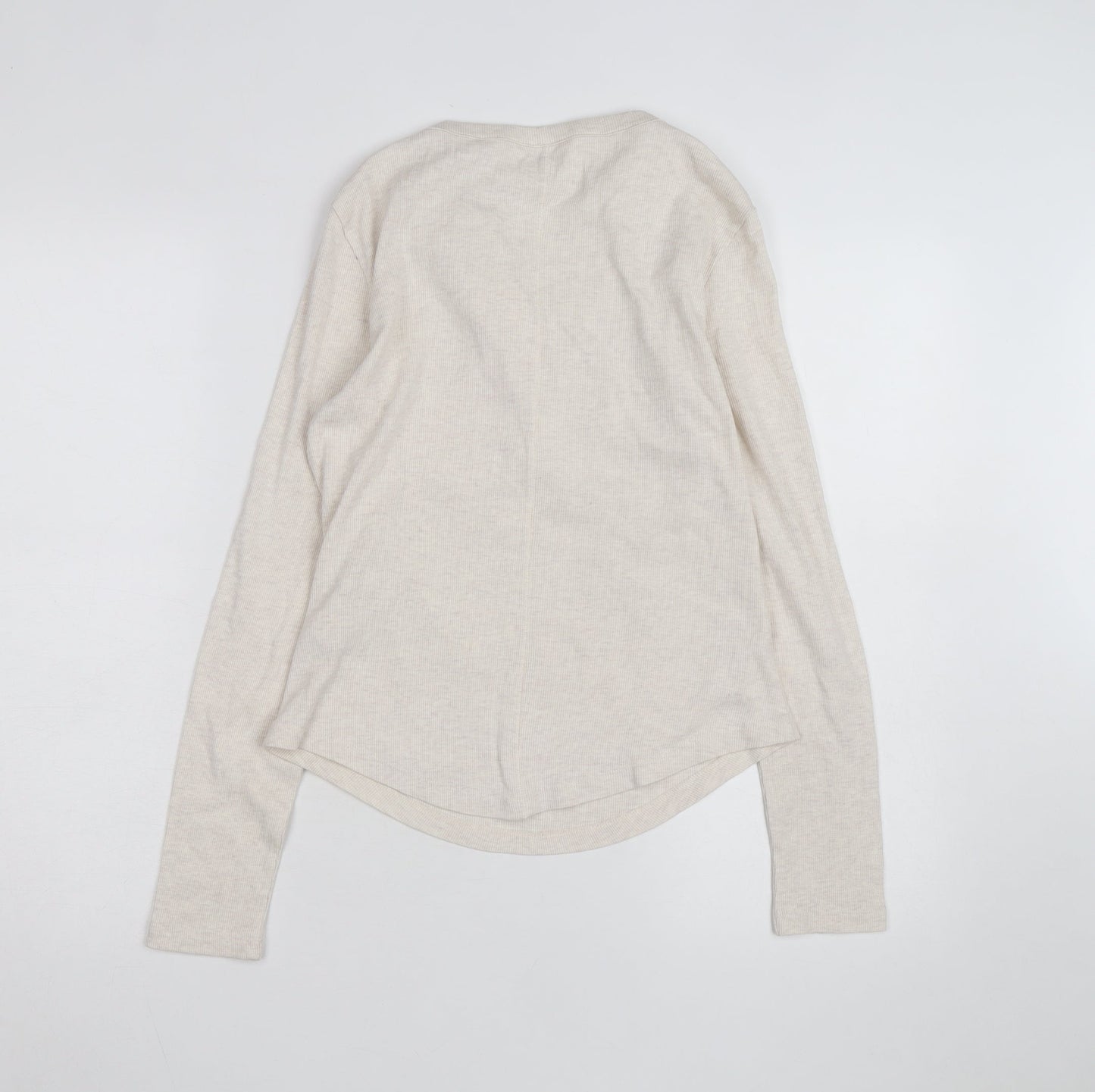 Next Women Beige Henley Long Sleeve Cotton Jumper Size 12