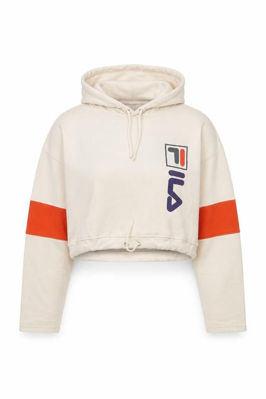 Fila Womens Beige Cropped Hoodie Small Drawstring Logo Pullover