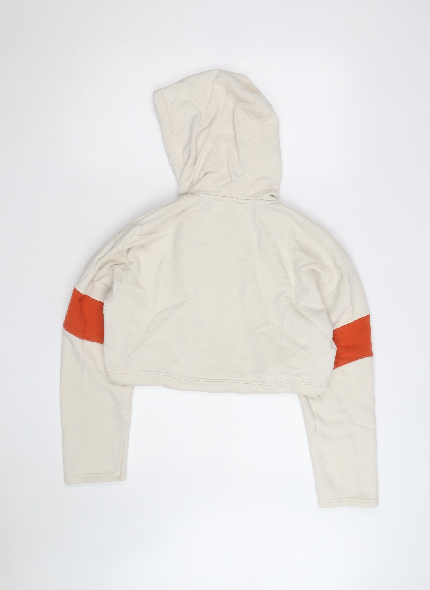 FILA Womens Beige Cropped Hoodie Small Drawstring Logo Pullover