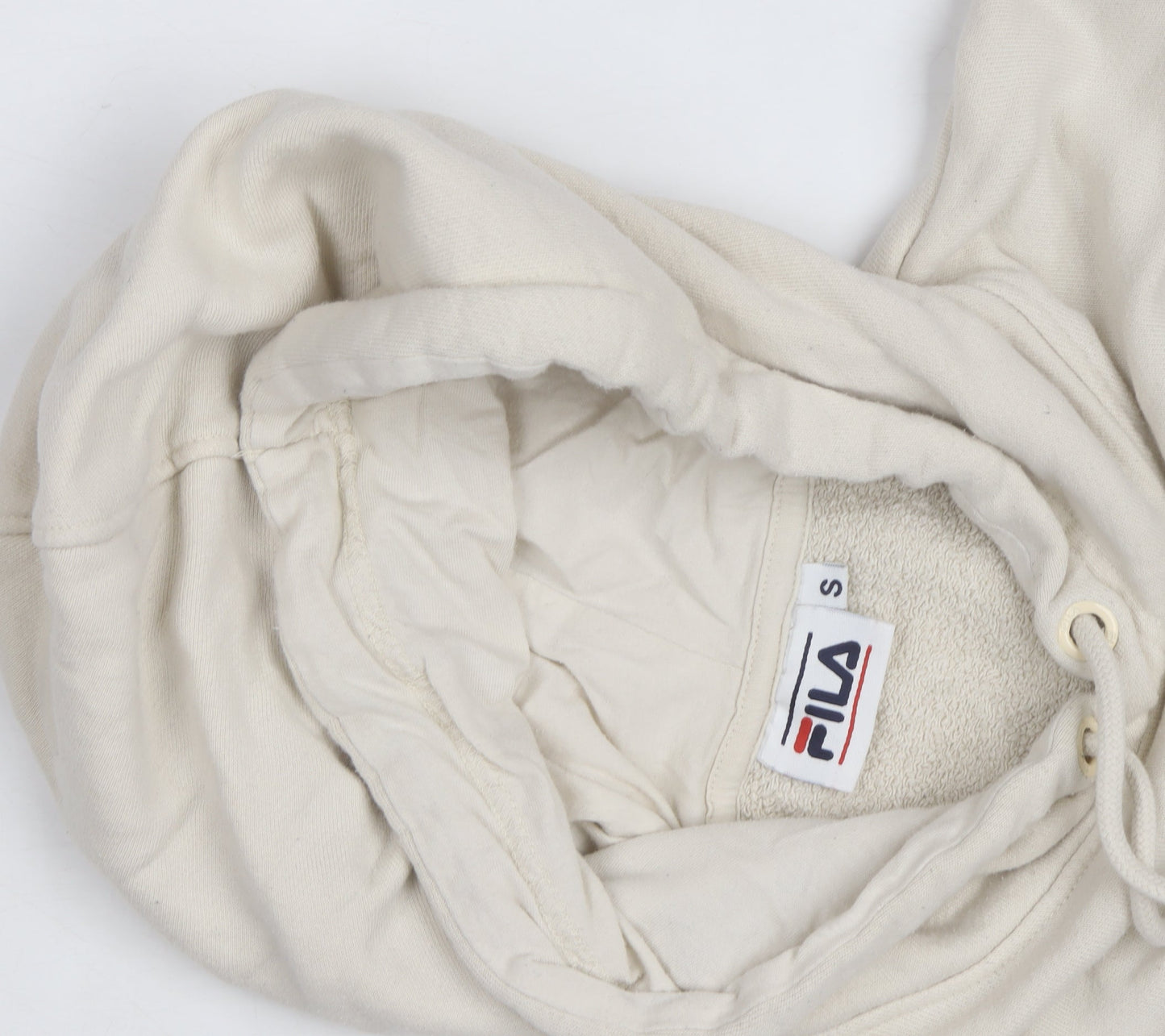 FILA Womens Beige Cropped Hoodie Small Drawstring Logo Pullover