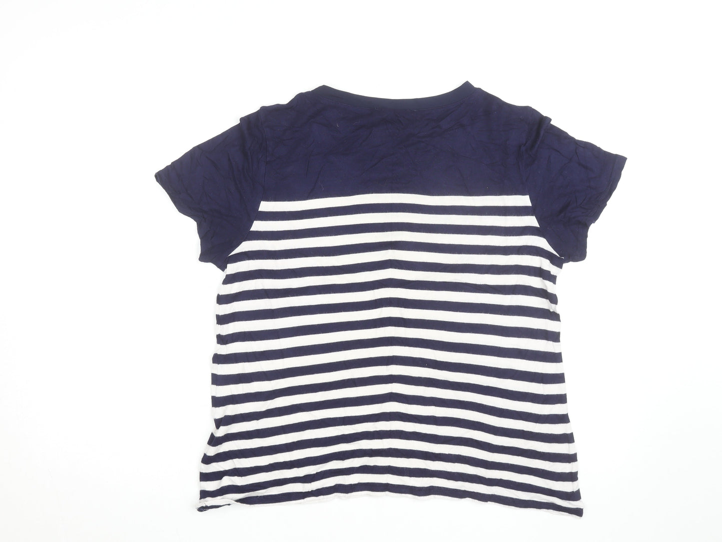 Oasis Womens Blue Striped Embroidered Bird T-Shirt Size L