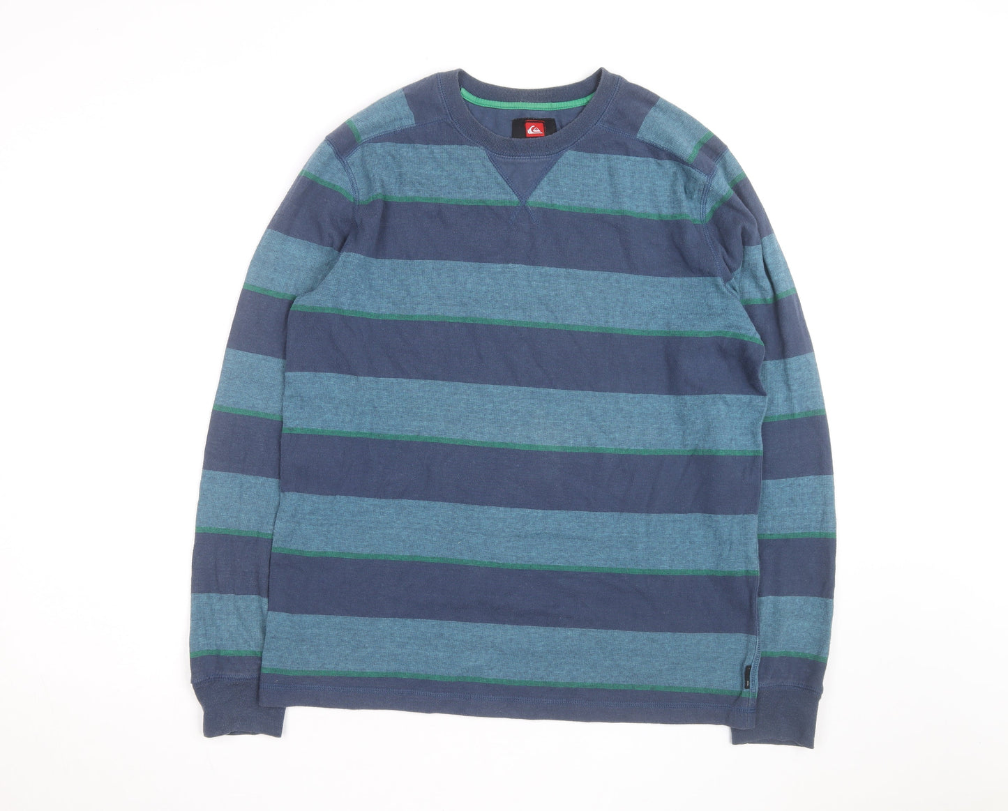 Quiksilver Men's Blue Striped Cotton Crew Neck Jumper Size M