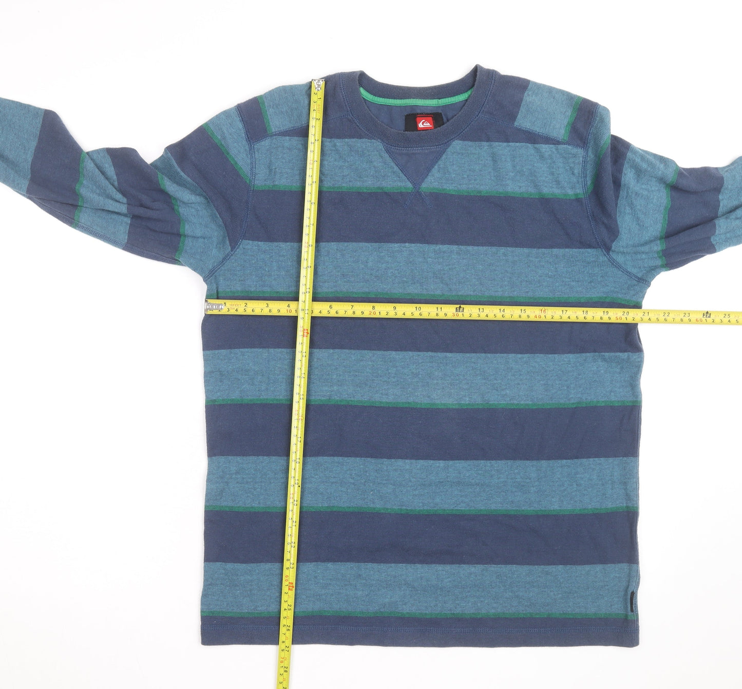 Quiksilver Men's Blue Striped Cotton Crew Neck Jumper Size M