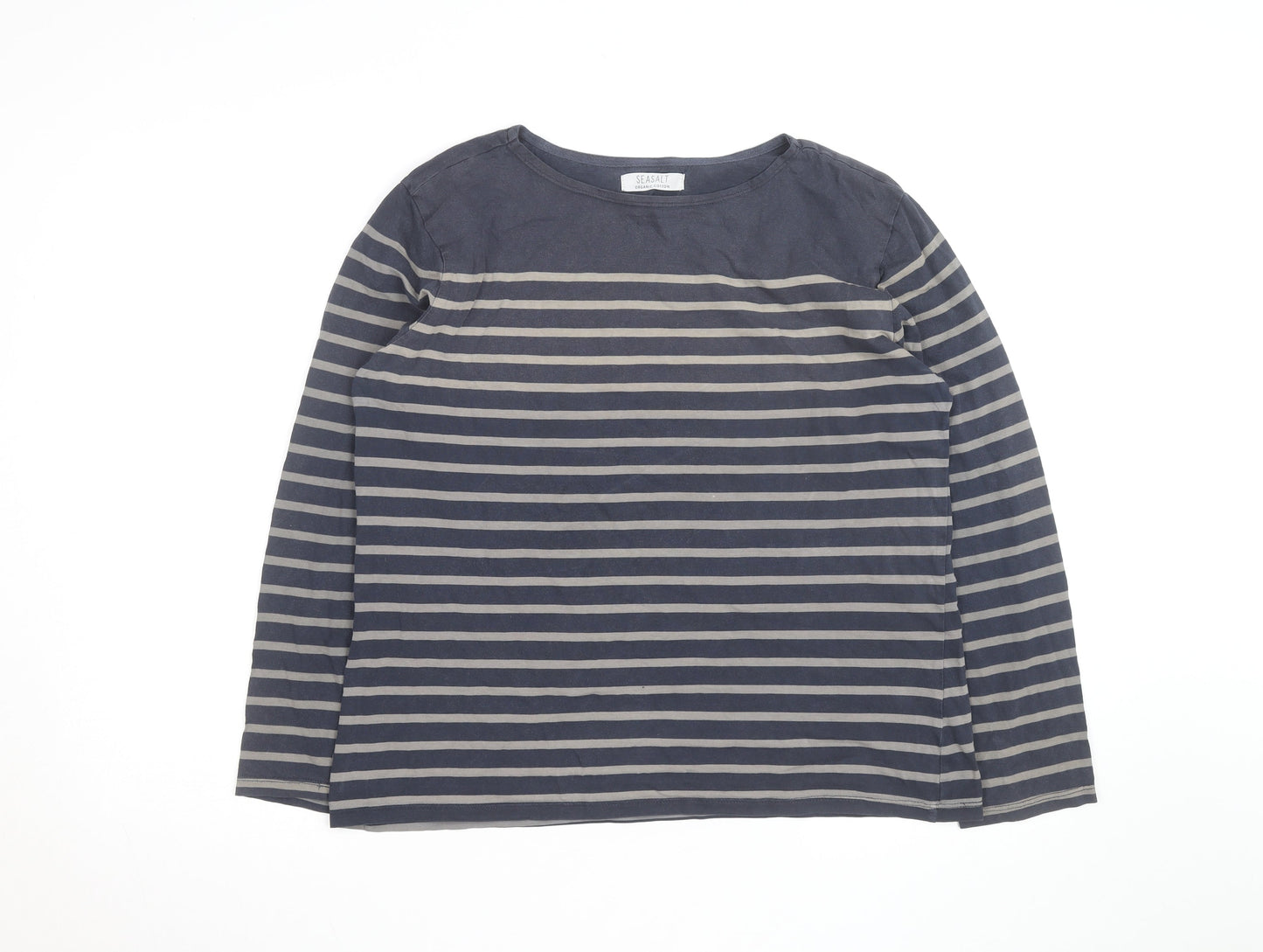 Seasalt Women Blue Striped Long Sleeve Organic Cotton Sailor Shirt UK16