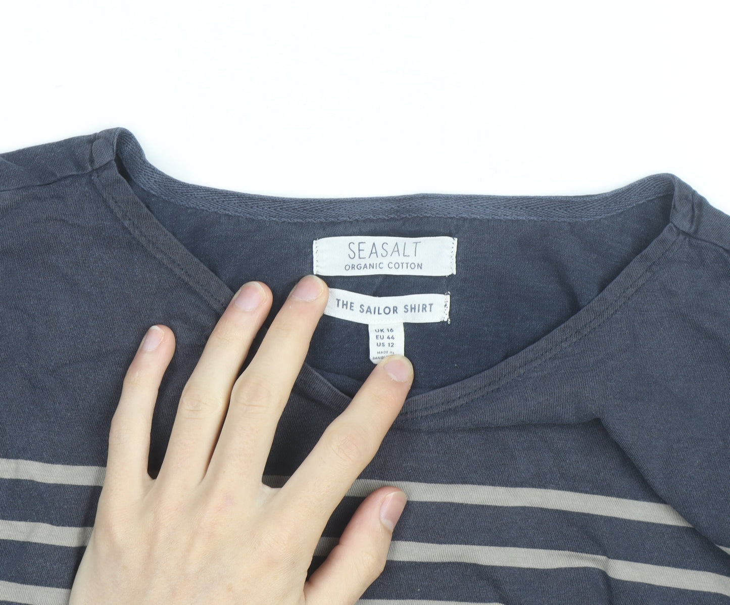 Seasalt Women Blue Striped Long Sleeve Organic Cotton Sailor Shirt UK16