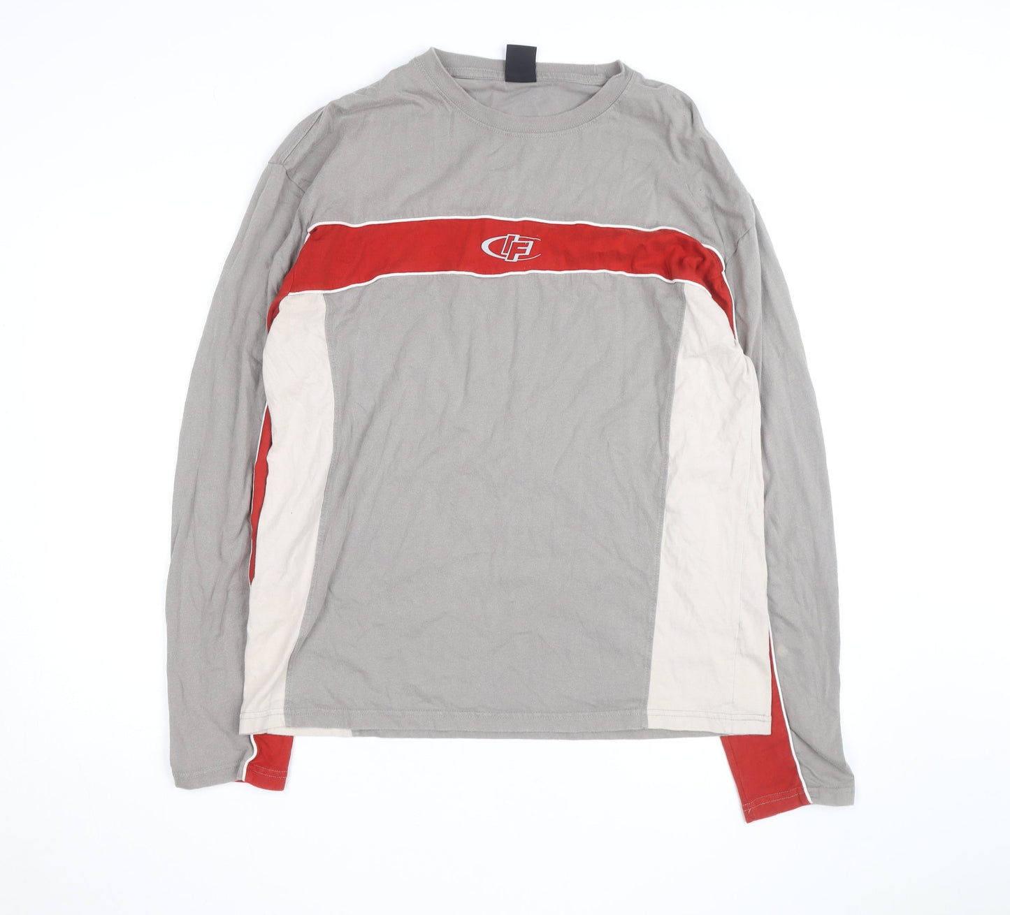 iets frans... Men's Grey and Red Long Sleeve Colourblock Top Size M