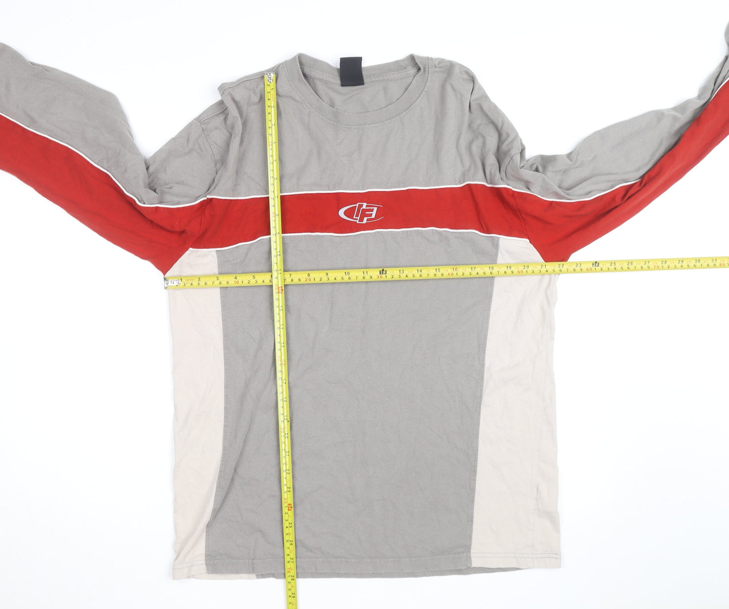 iets frans... Men's Grey and Red Long Sleeve Colourblock Top Size M