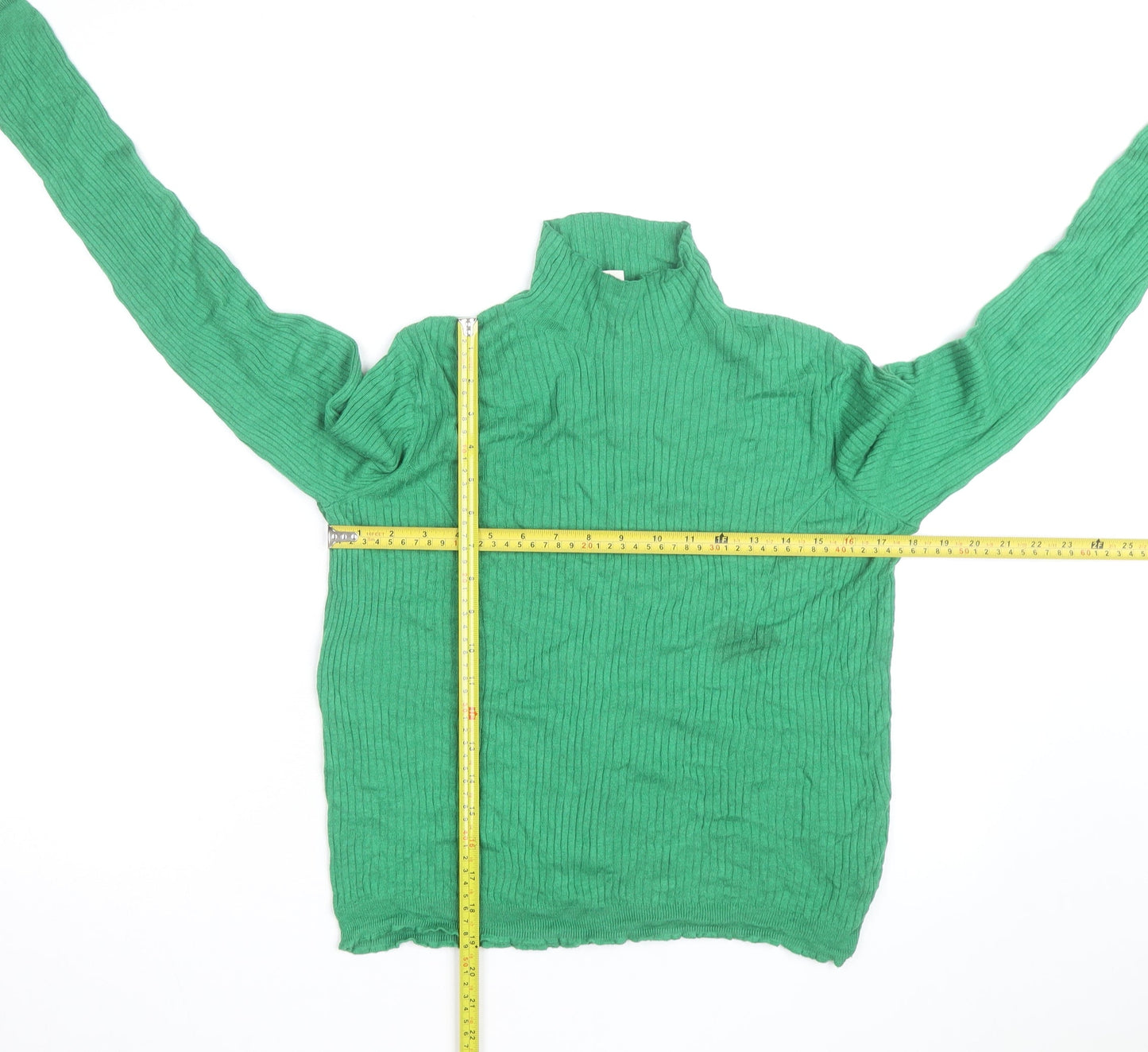 Whistles Women's Green Roll Neck Ribbed Knit Wool Blend Jumper M