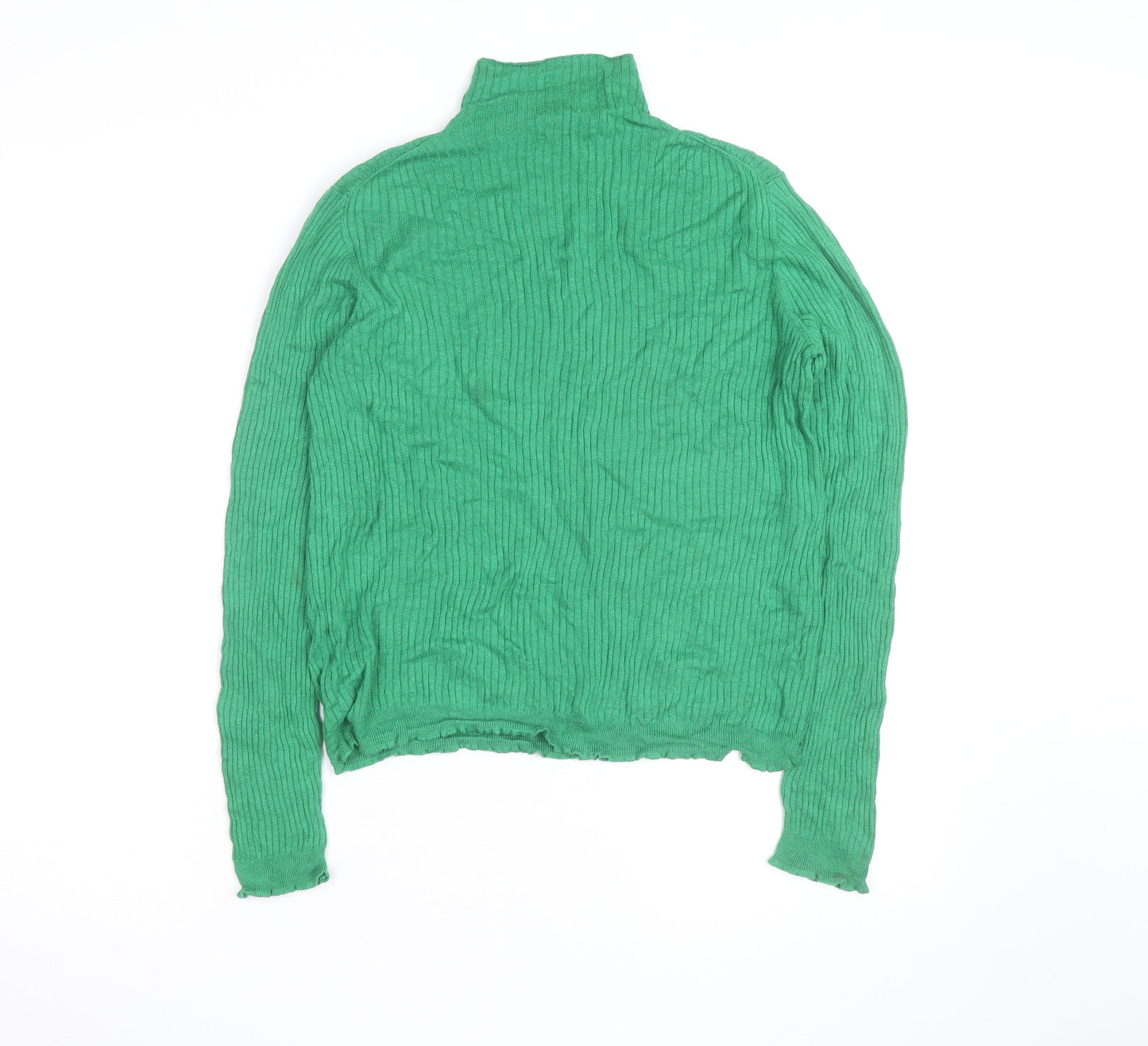 Whistles Women's Green Roll Neck Ribbed Knit Wool Blend Jumper M