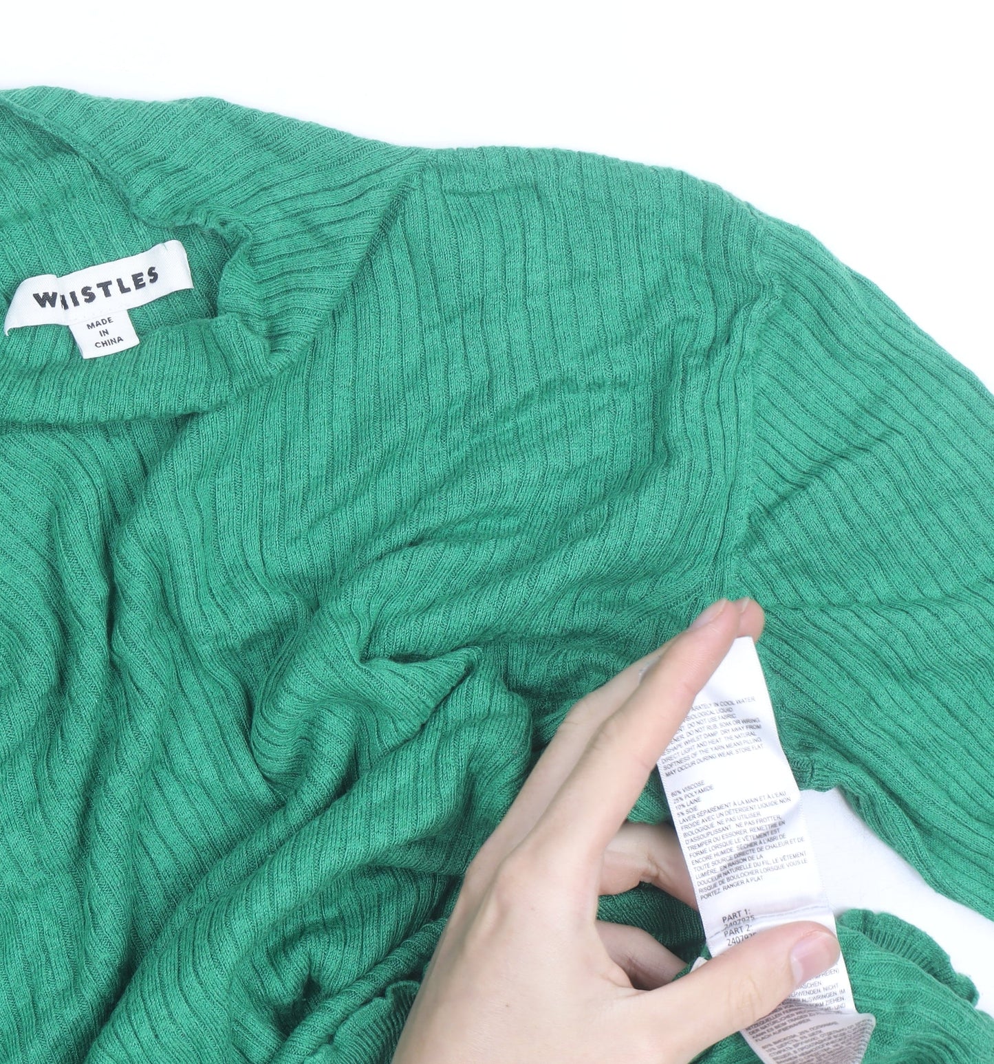 Whistles Women's Green Roll Neck Ribbed Knit Wool Blend Jumper M