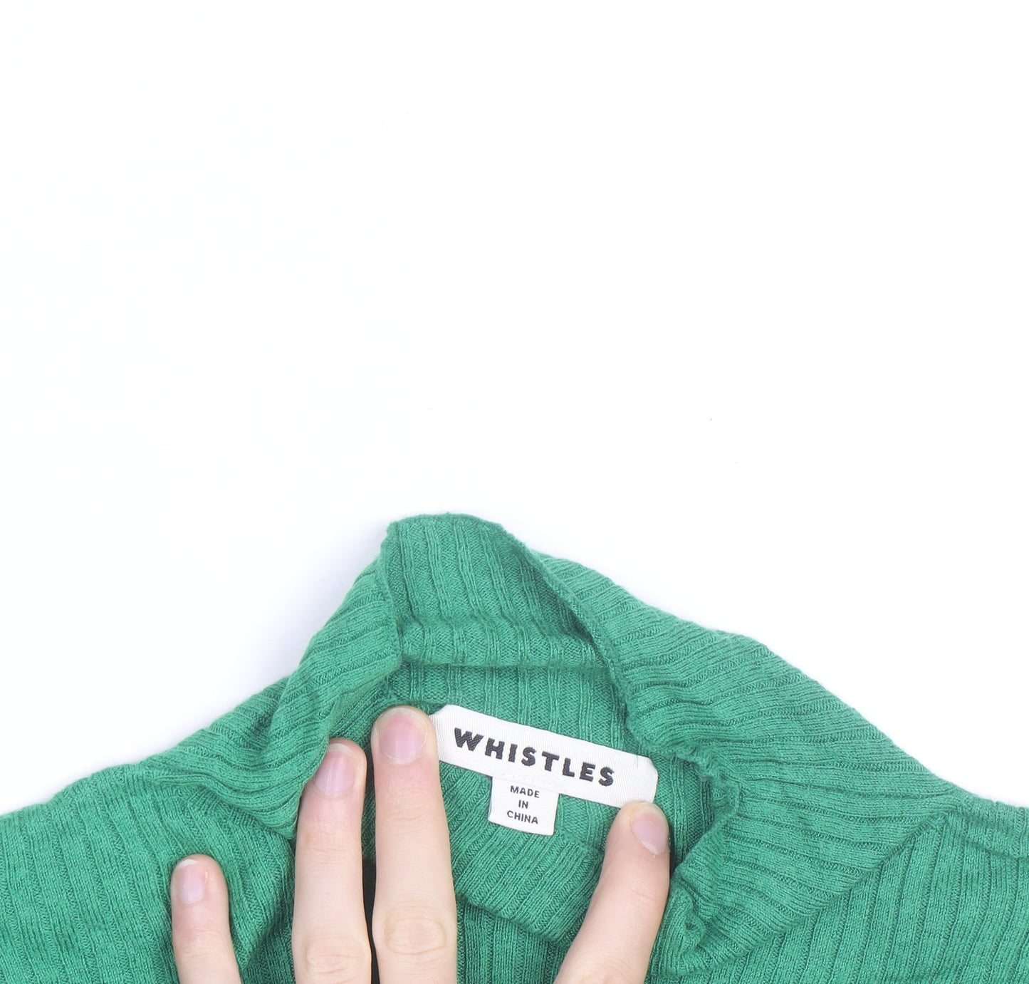 Whistles Women's Green Roll Neck Ribbed Knit Wool Blend Jumper M
