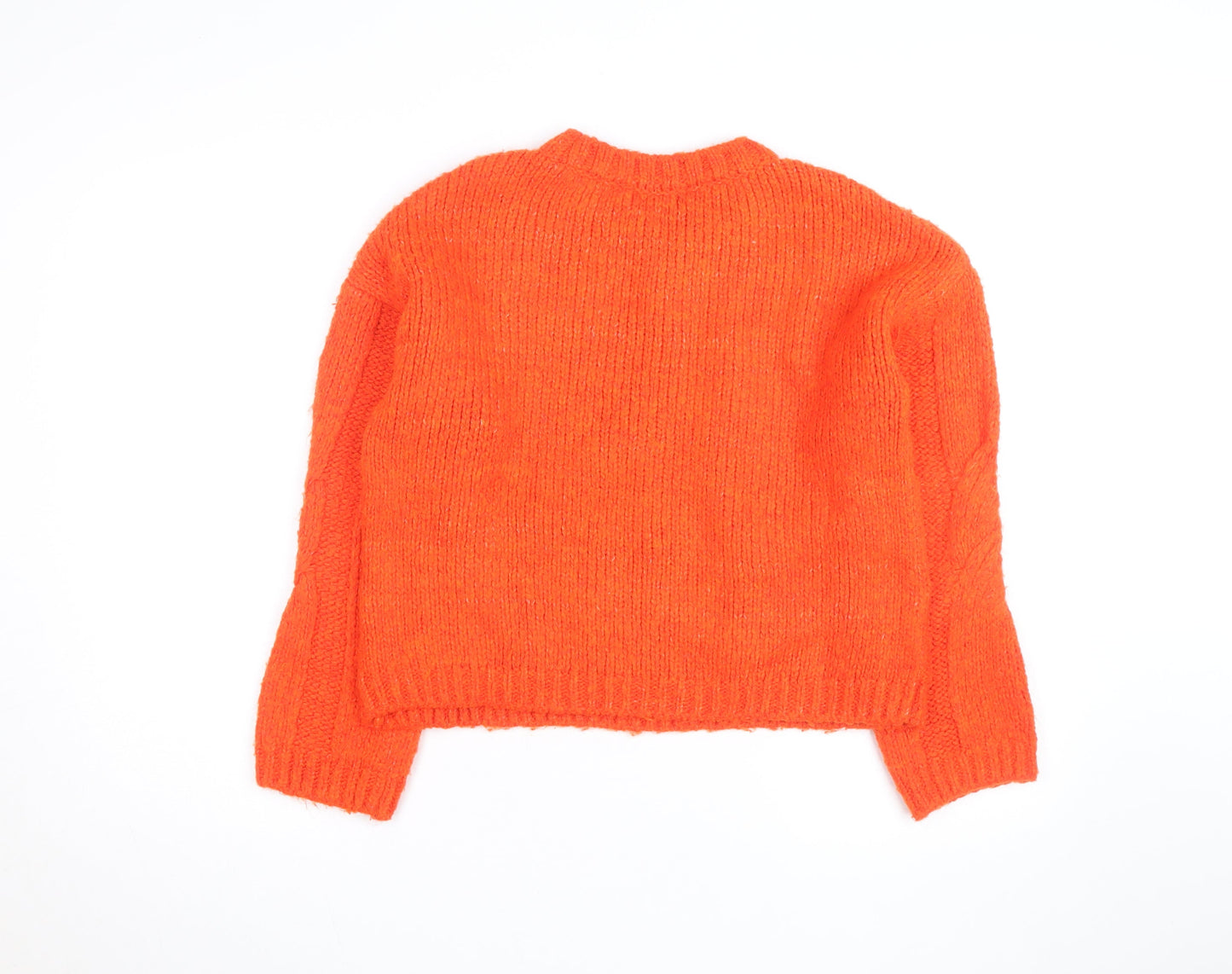 Stradivarius Women Orange Cable-Knit Crew Neck Jumper Size 8