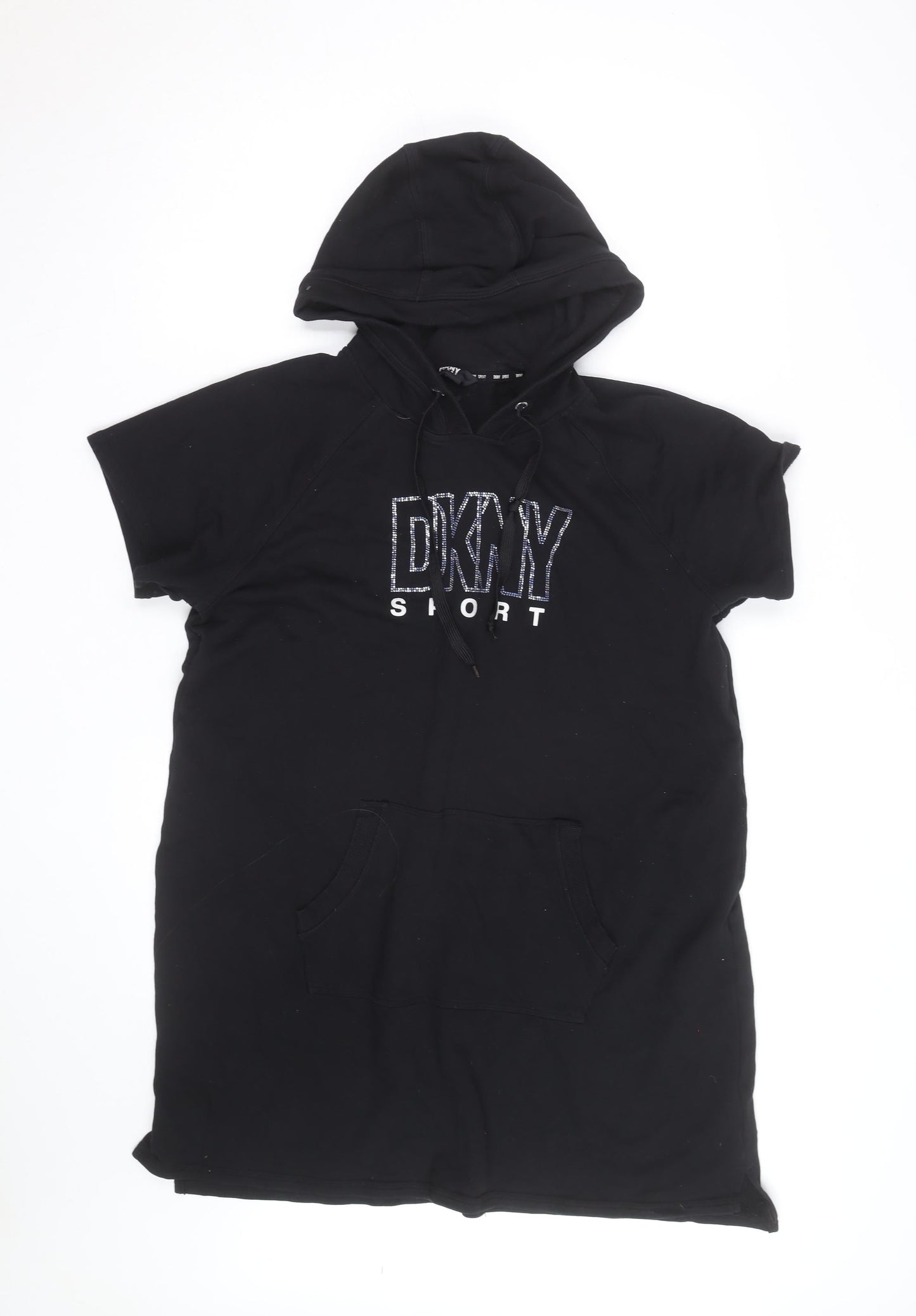 DKNY Sport Womens Black Short Sleeve Hooded Tunic Dress XL