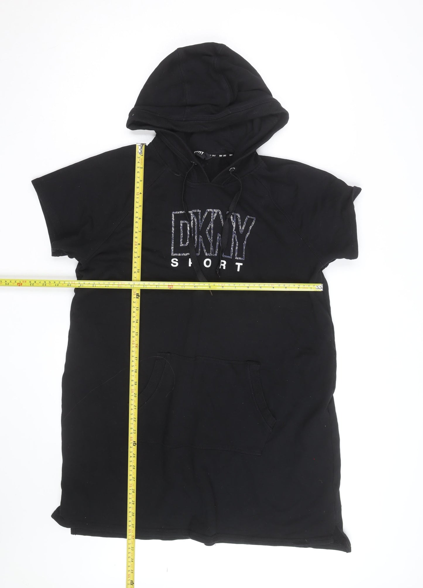DKNY Sport Womens Black Short Sleeve Hooded Tunic Dress XL