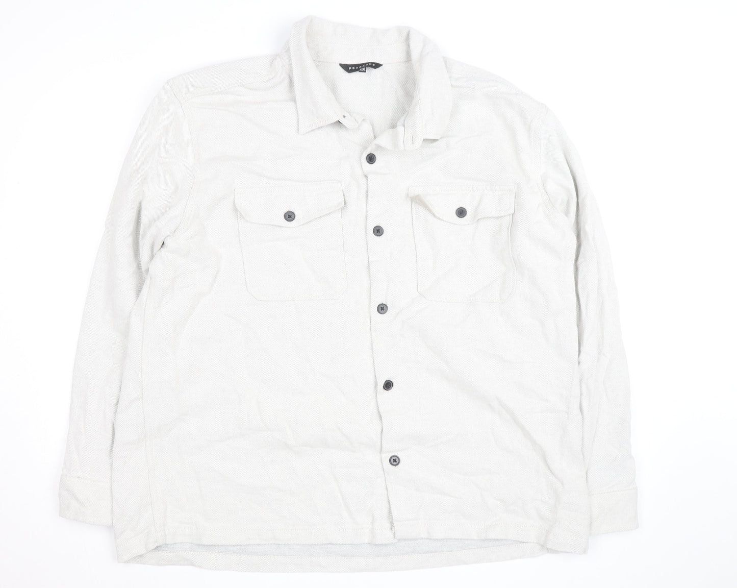Peacocks Men's Beige Cotton Flannel Button Jacket 2XL Regular Fit