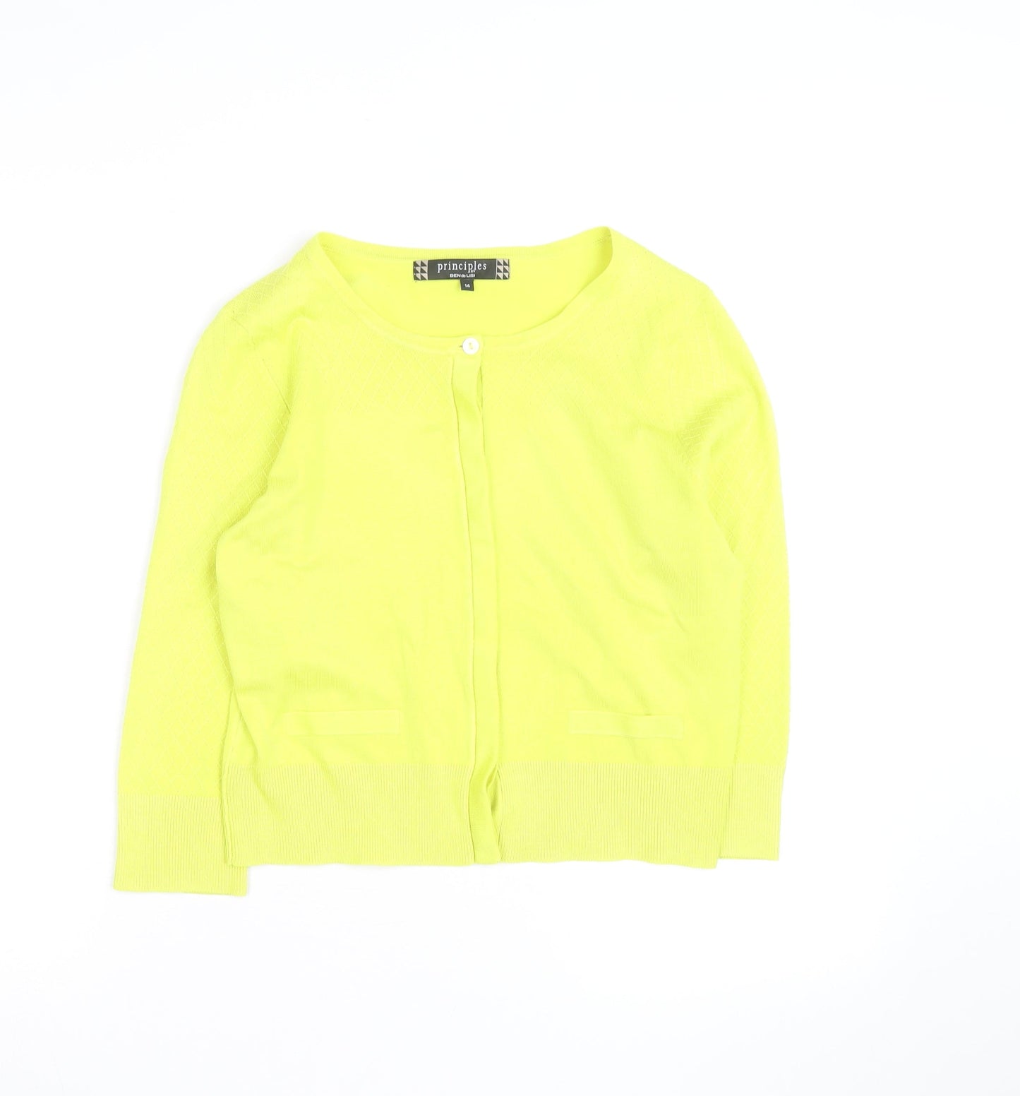 Principles by Ben De Lisi Women's Yellow Cotton Knit Cardigan Size 14