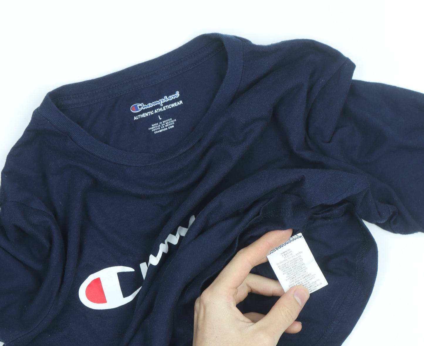Champion Men's Blue Long Sleeve Crew Neck T-Shirt L