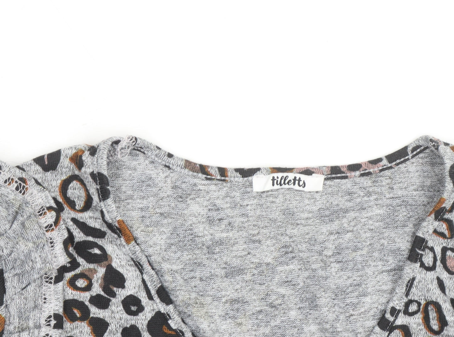 Tilletts Women Grey Animal Print Ruffle Long Sleeve Top Size S