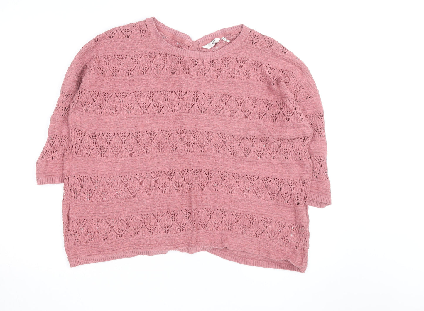 FatFace Women's Pink Open-Knit 3/4 Sleeve Cotton Cardigan Size 12