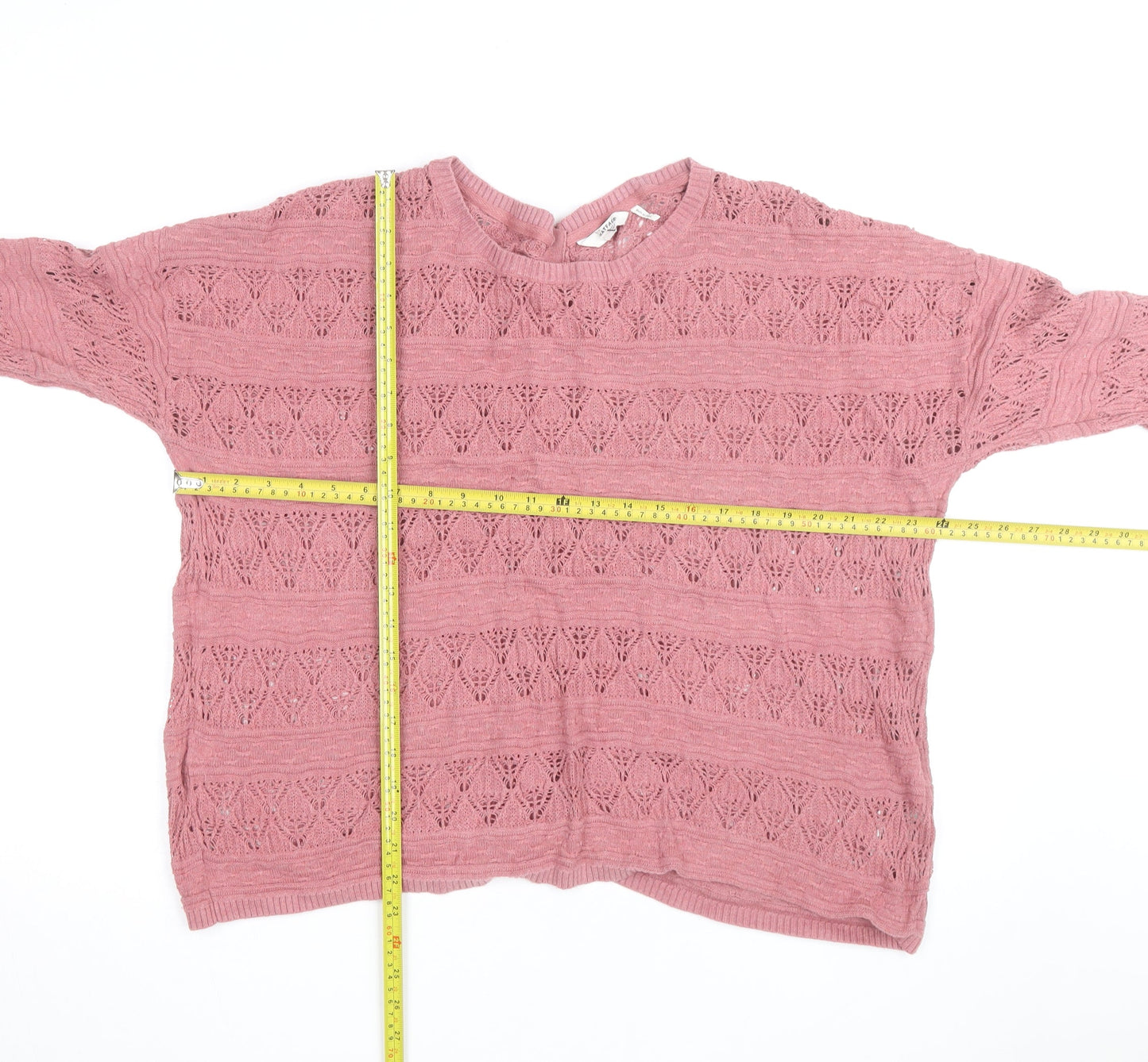 FatFace Women's Pink Open-Knit 3/4 Sleeve Cotton Cardigan Size 12
