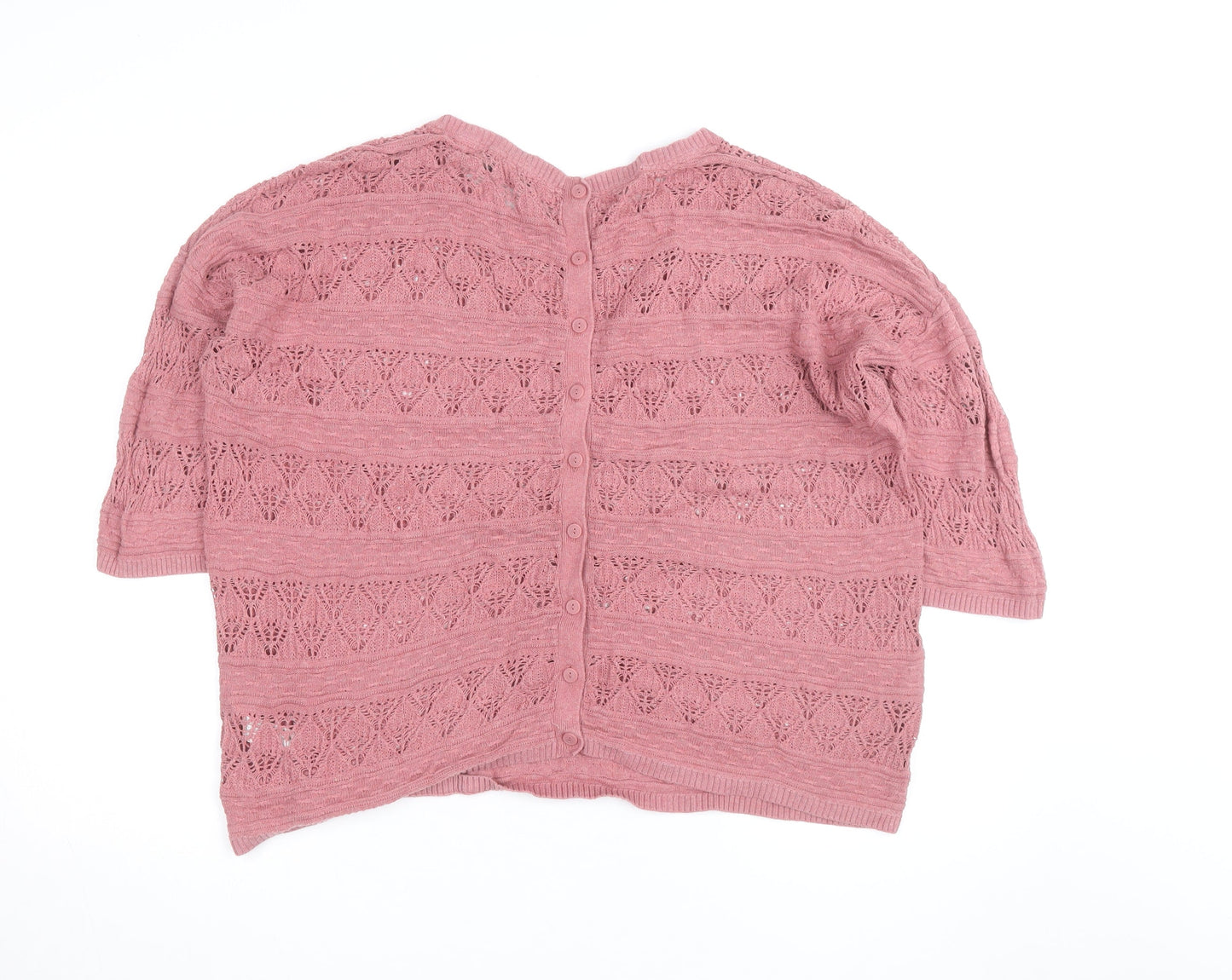 FatFace Women's Pink Open-Knit 3/4 Sleeve Cotton Cardigan Size 12
