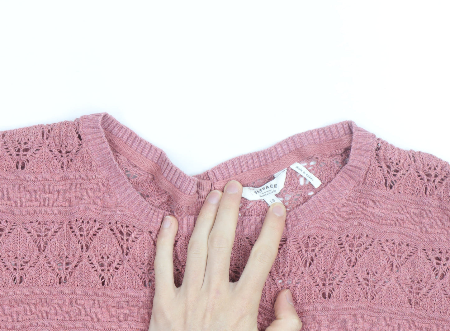 FatFace Women's Pink Open-Knit 3/4 Sleeve Cotton Cardigan Size 12