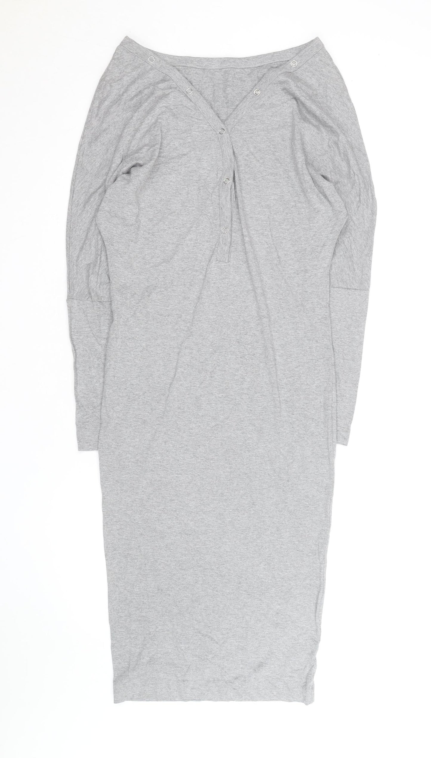 H&M Women’s Grey Bodycon Midi Dress Size 16 Long Sleeve Casual Stretch