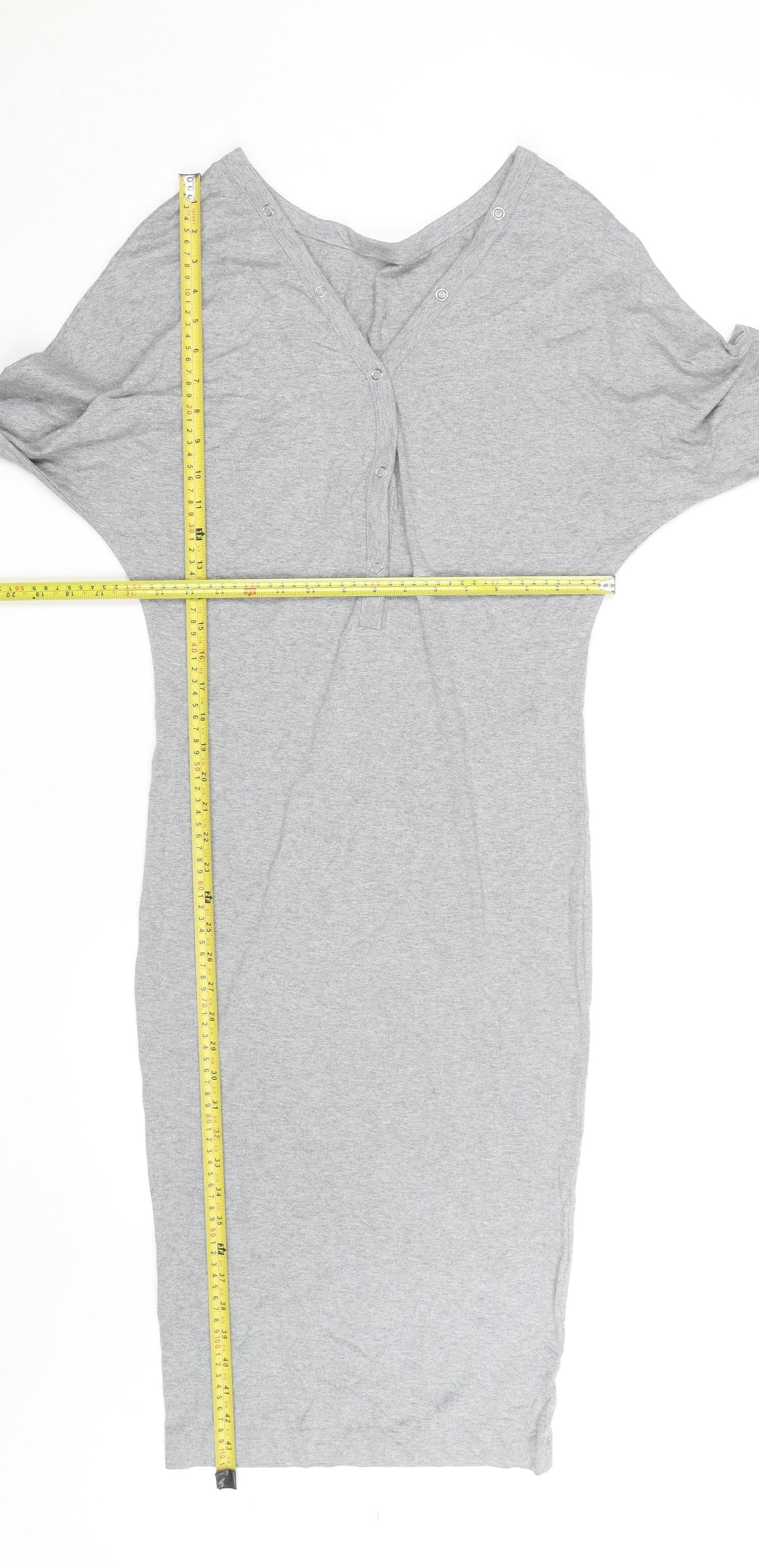 H&M Women’s Grey Bodycon Midi Dress Size 16 Long Sleeve Casual Stretch