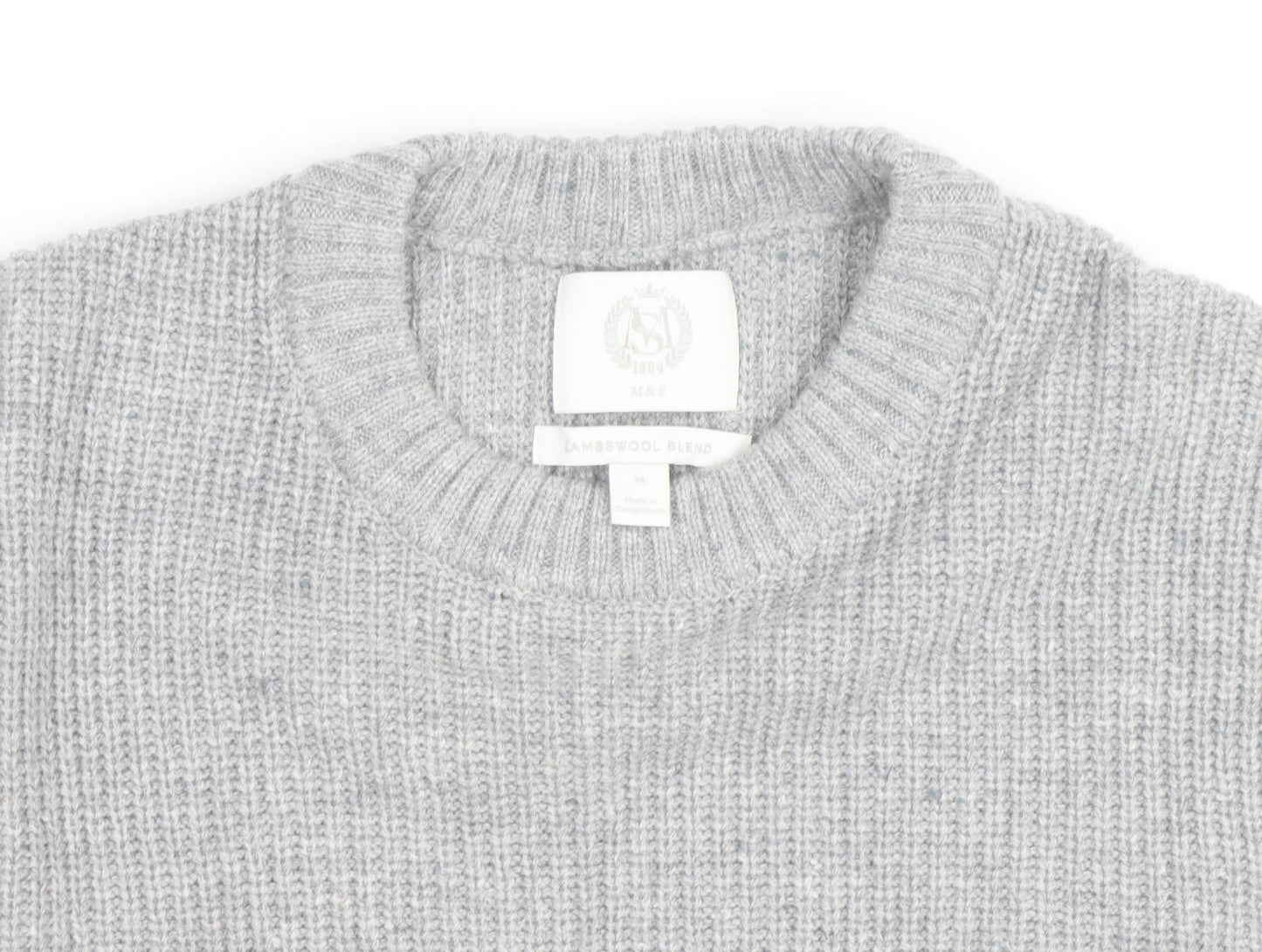 Marks and Spencer Men's Grey Lambswool Blend Pullover Jumper L