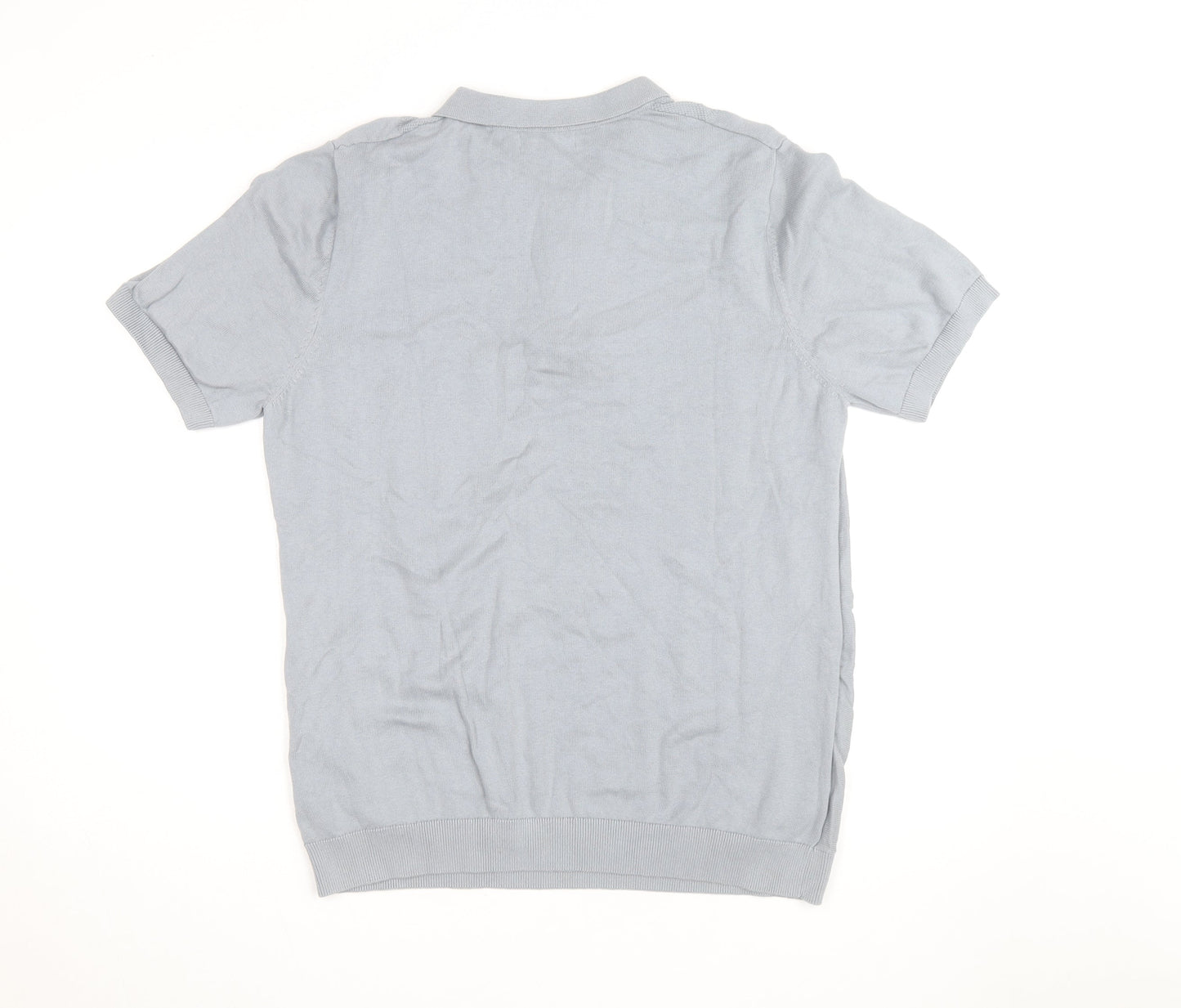 Tu Men Grey Cotton Blend Short Sleeve Zip Collar Polo Shirt L
