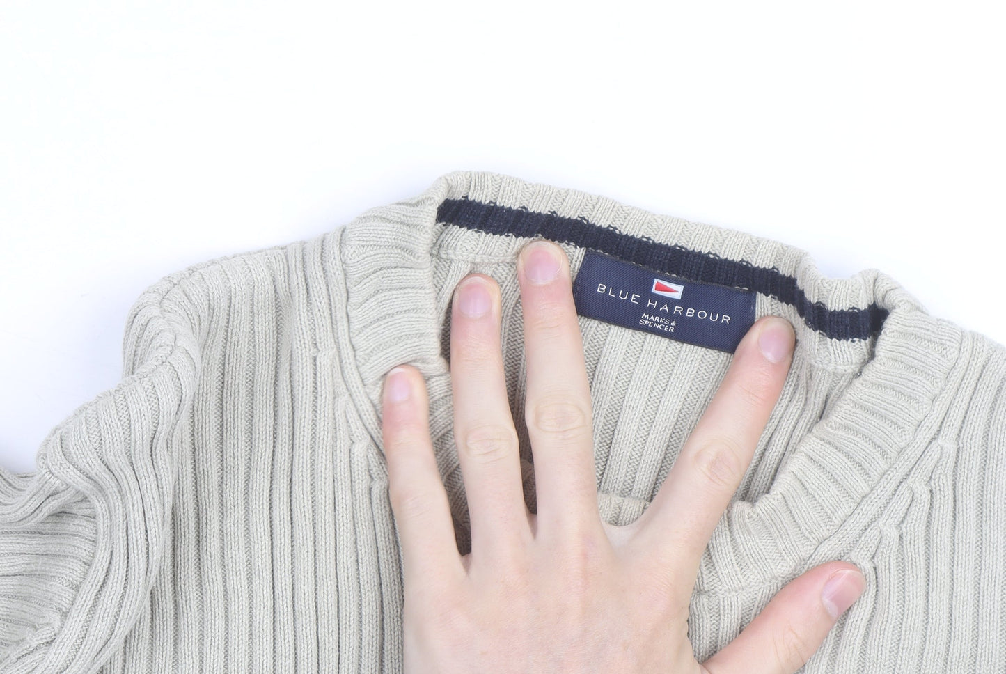 Marks and Spencer Blue Harbour Men’s Beige XL Cotton Chunky Knit Jumper