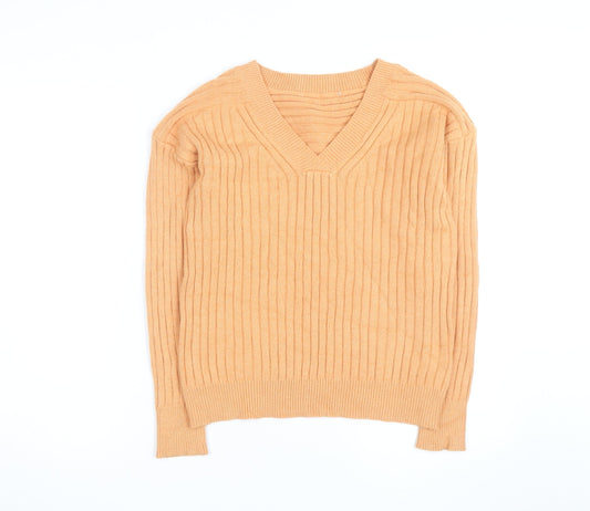 Next Women's Beige V-Neck Rib-Knit Pullover Jumper Size S