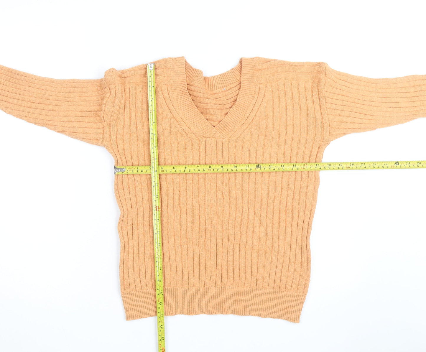 Next Women's Beige V-Neck Rib-Knit Pullover Jumper Size S