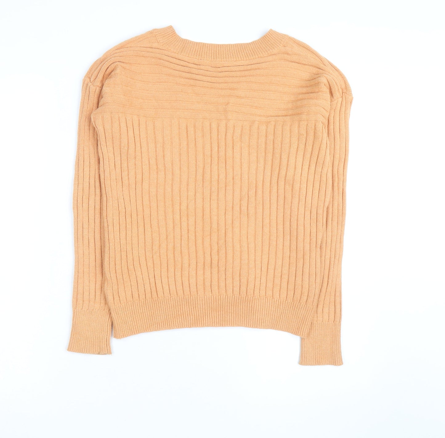Next Women's Beige V-Neck Rib-Knit Pullover Jumper Size S