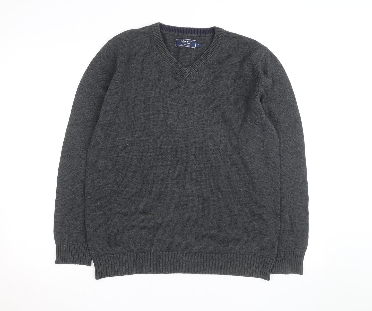 Maine New England Mens Grey Cotton V-Neck Jumper Size S
